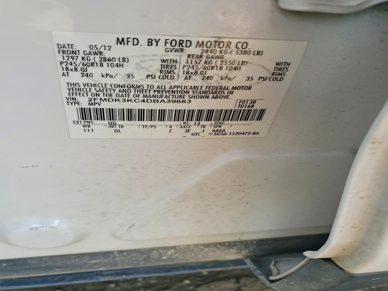 2013 Ford Edge Limited Белый vin: 2FMDK3KC4DBA39663