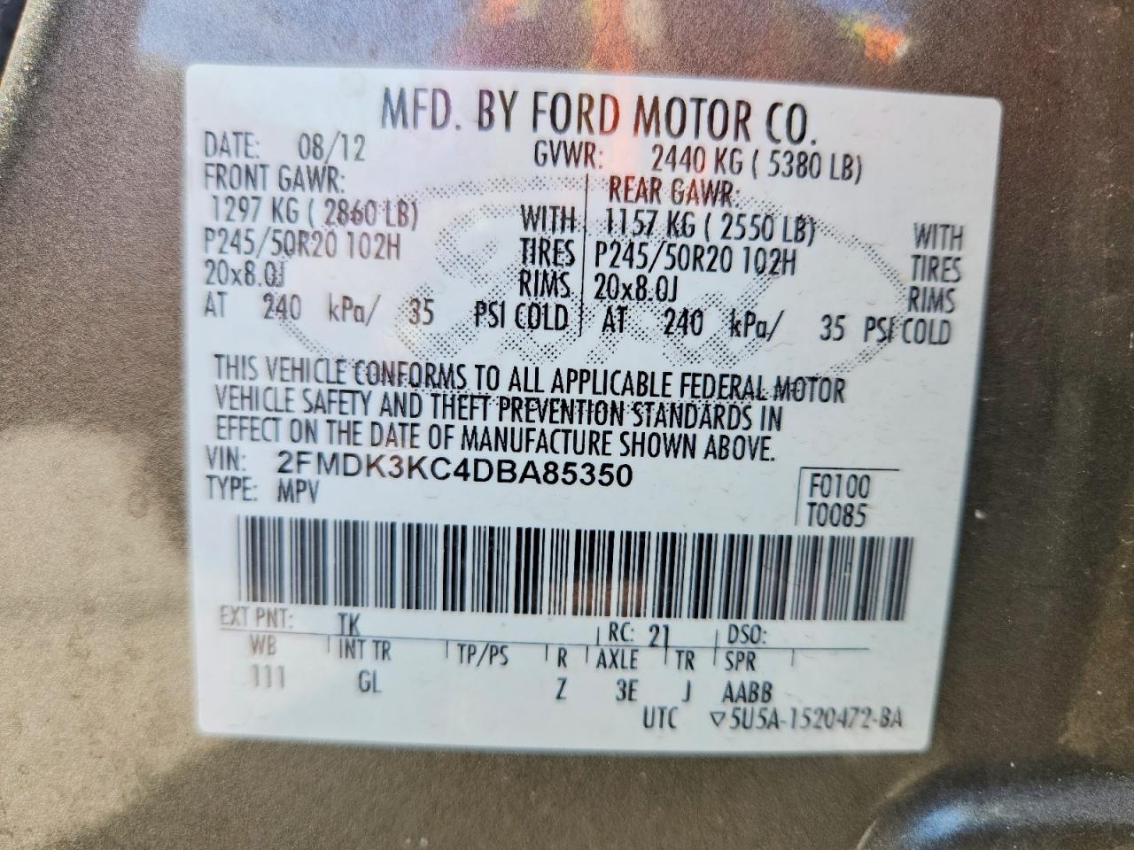2013 Ford Edge Limited Tan vin: 2FMDK3KC4DBA85350