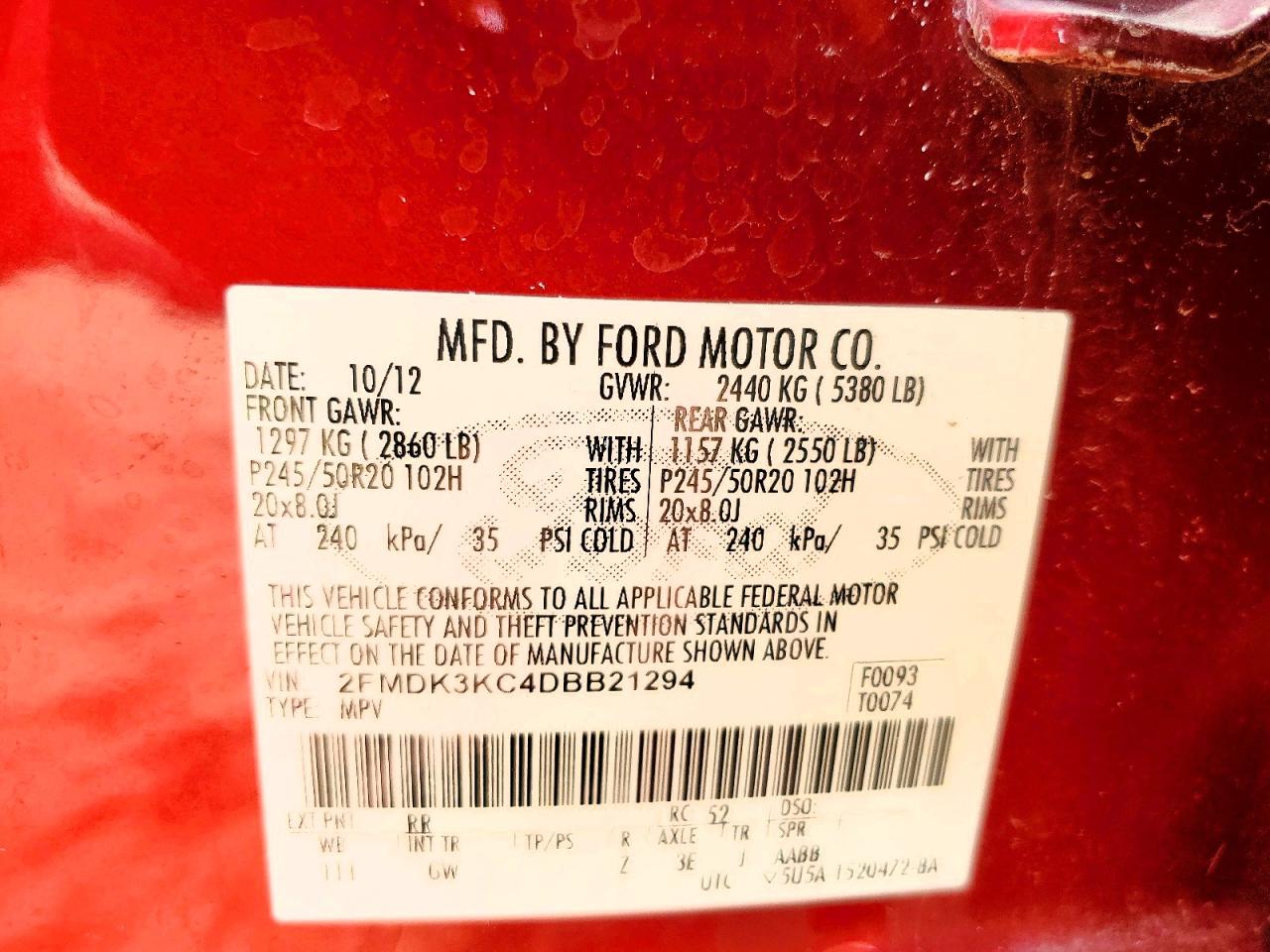 2013 Ford Edge Limited Red vin: 2FMDK3KC4DBB21294