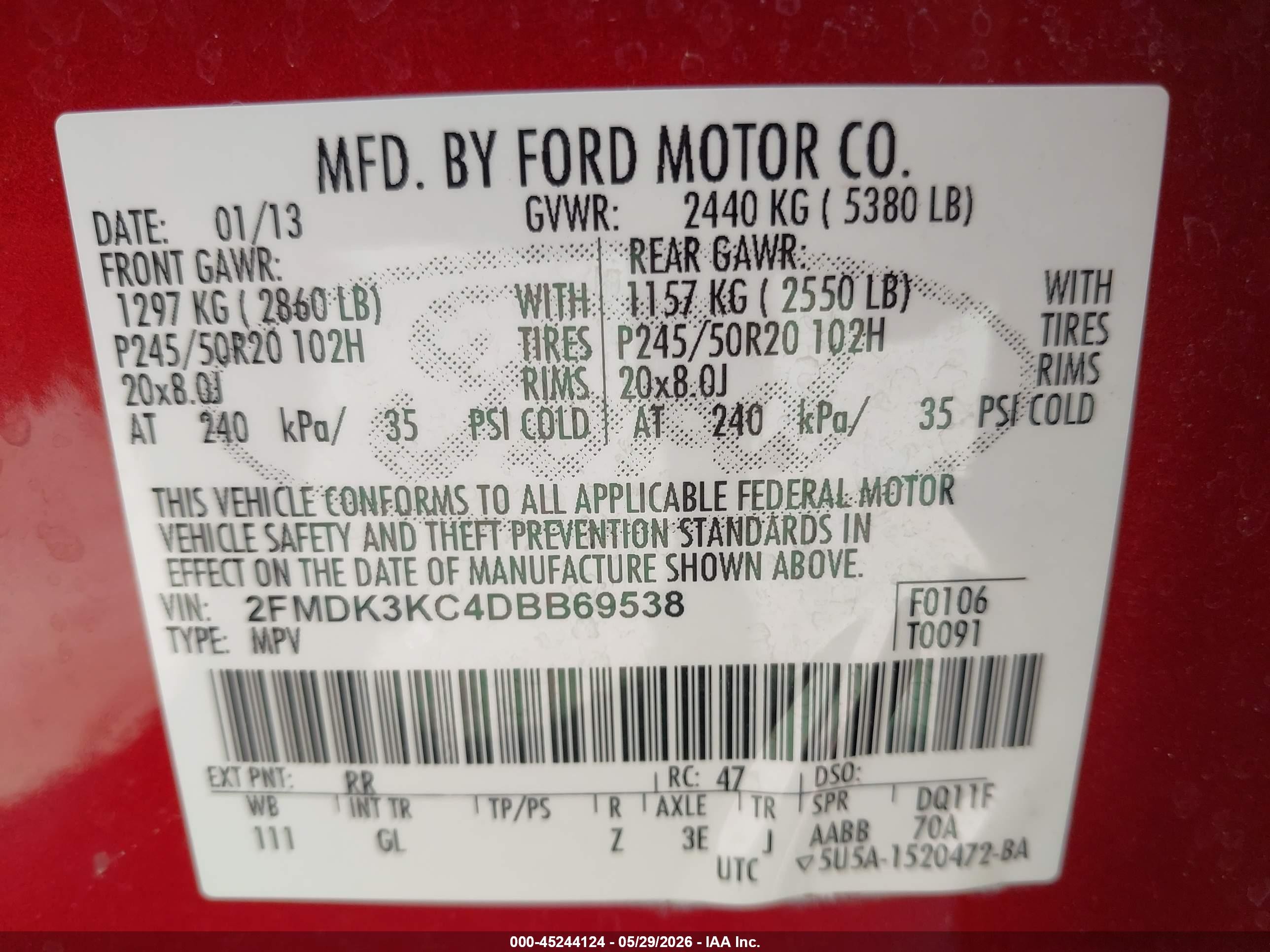 2013 Ford Edge Limited Red vin: 2FMDK3KC4DBB69538