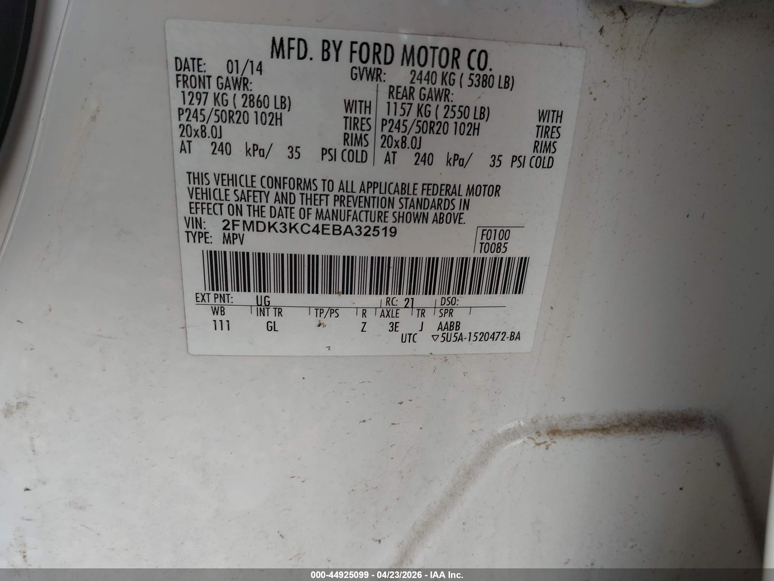 2014 Ford Edge Limited White vin: 2FMDK3KC4EBA32519