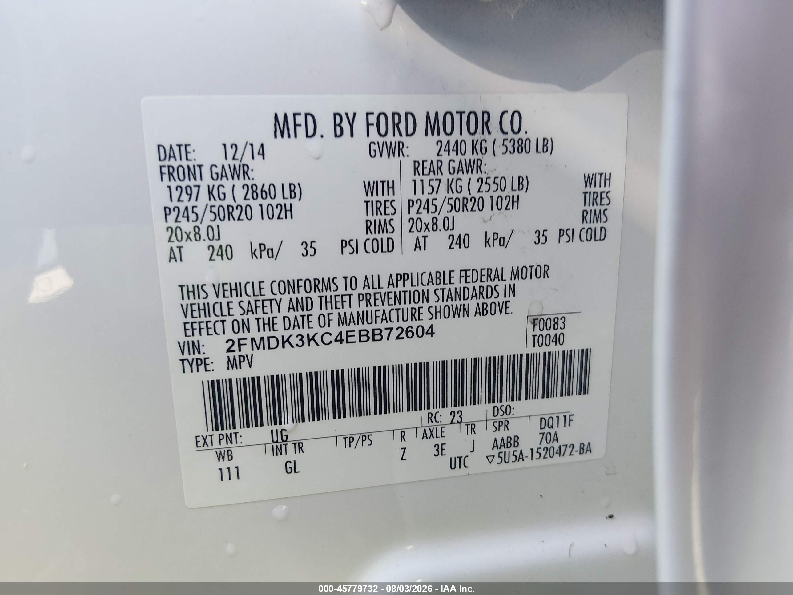2014 Ford Edge Limited Белый vin: 2FMDK3KC4EBB72604