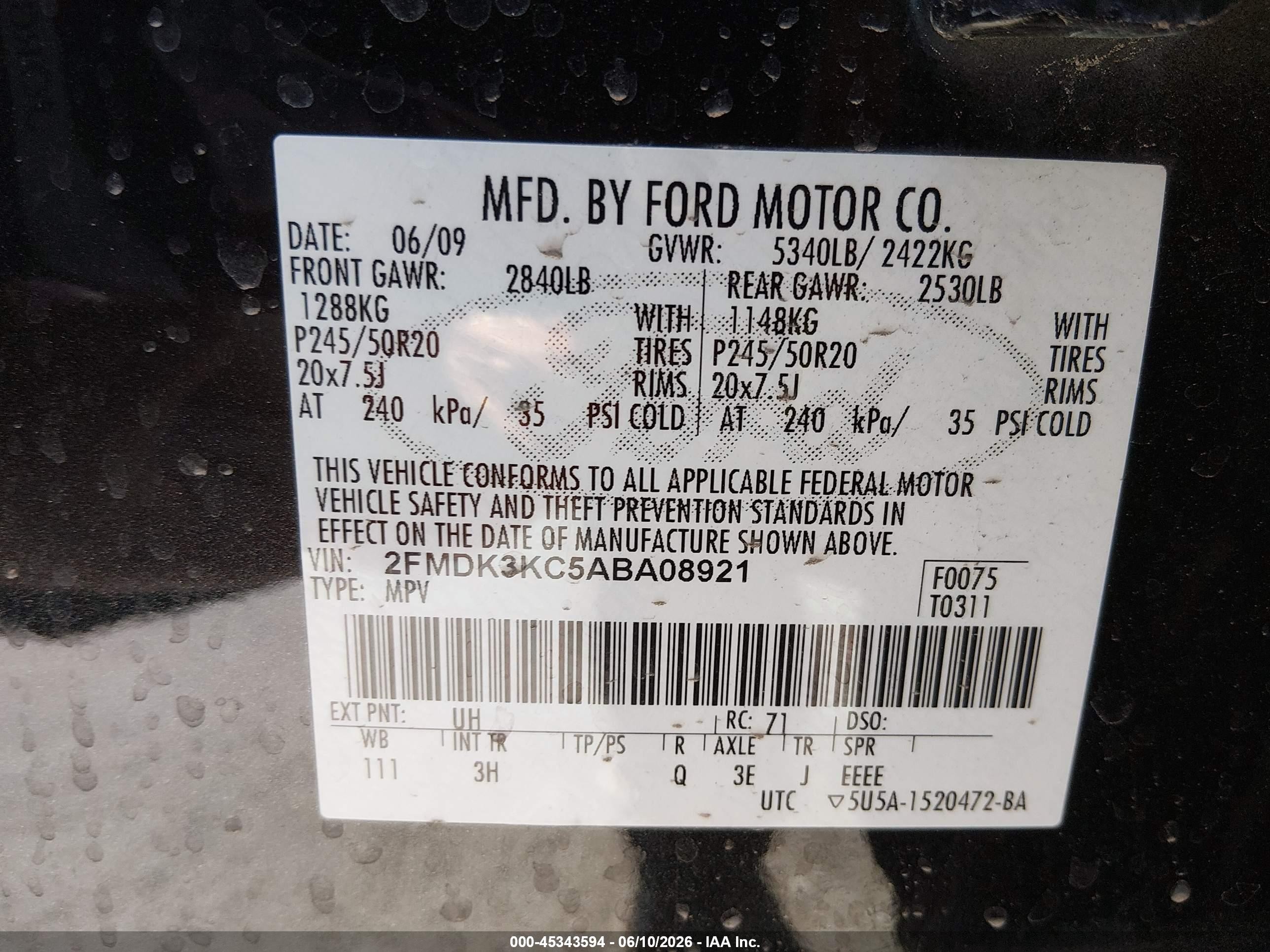 2010 Ford Edge Limited Black vin: 2FMDK3KC5ABA08921