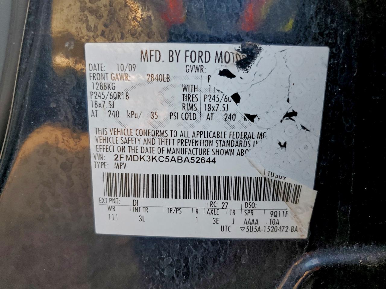 2010 Ford Edge Limited Black vin: 2FMDK3KC5ABA52644