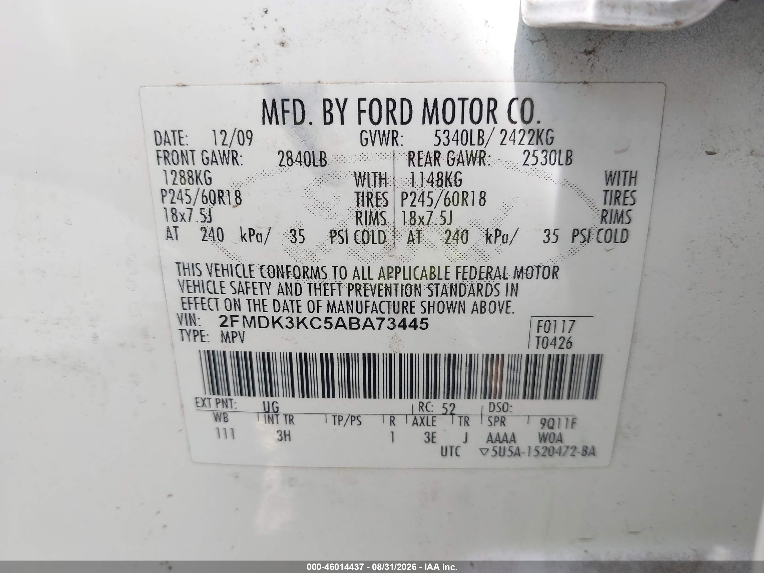 2010 Ford Edge Limited White vin: 2FMDK3KC5ABA73445