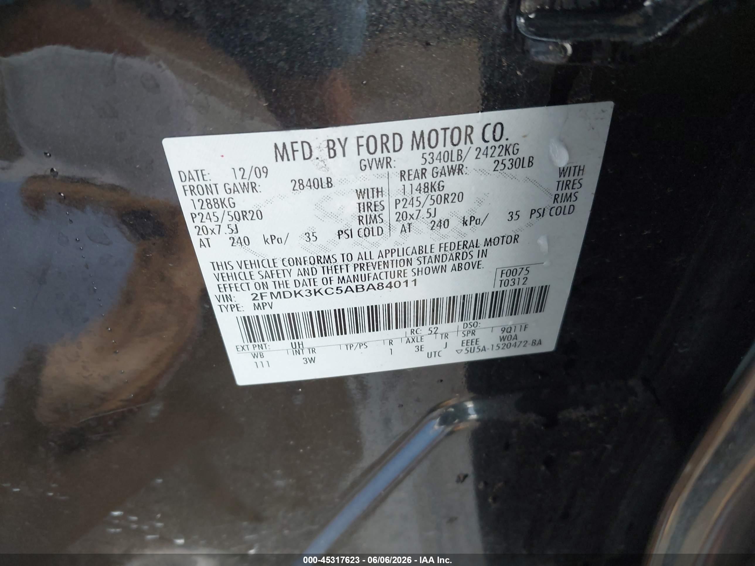 2010 Ford Edge Limited Черный vin: 2FMDK3KC5ABA84011