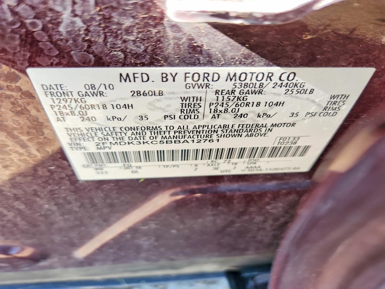 2011 Ford Edge Limited Burgundy vin: 2FMDK3KC5BBA12761