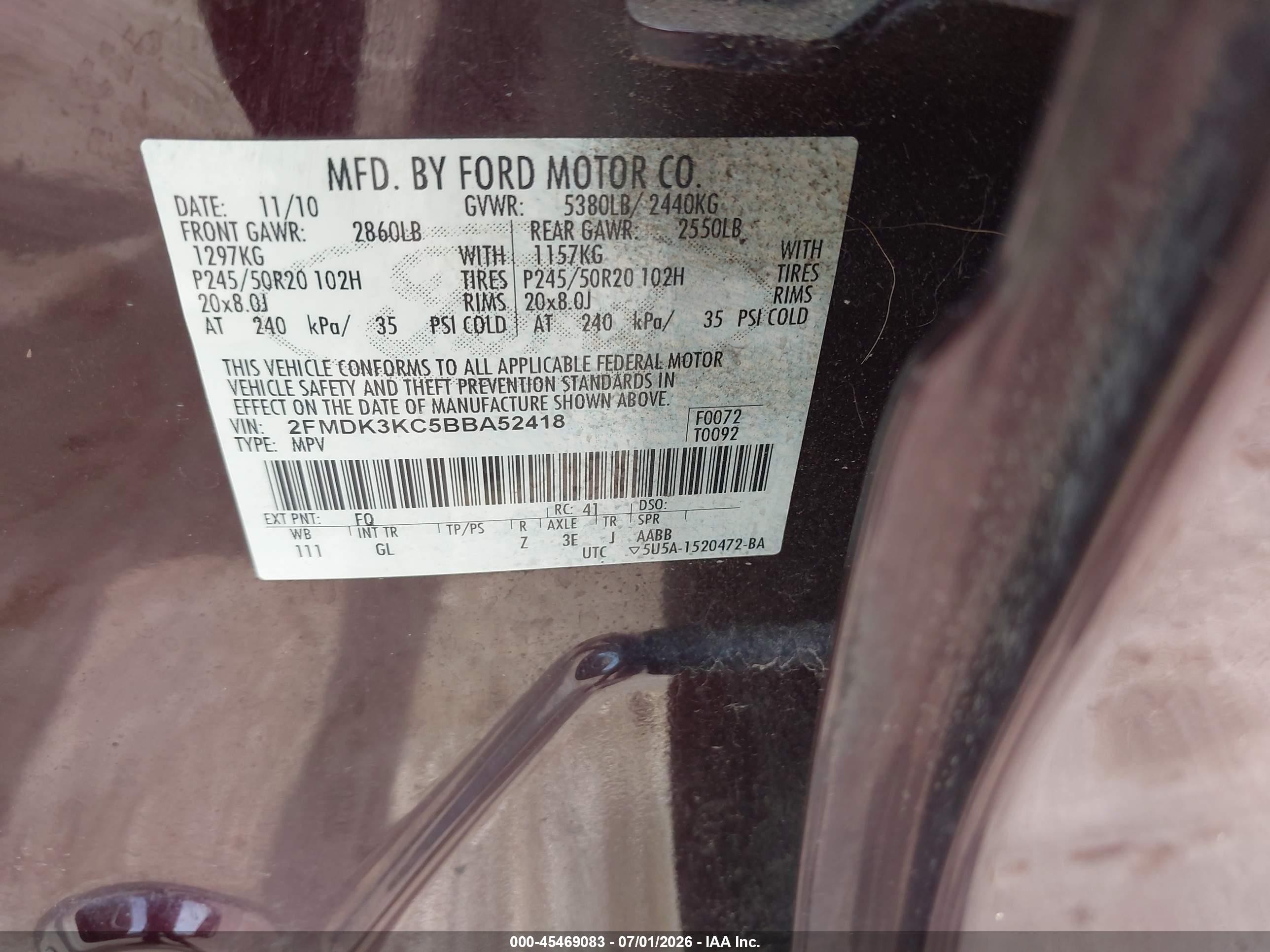2011 Ford Edge Limited Темно-бордовый vin: 2FMDK3KC5BBA52418