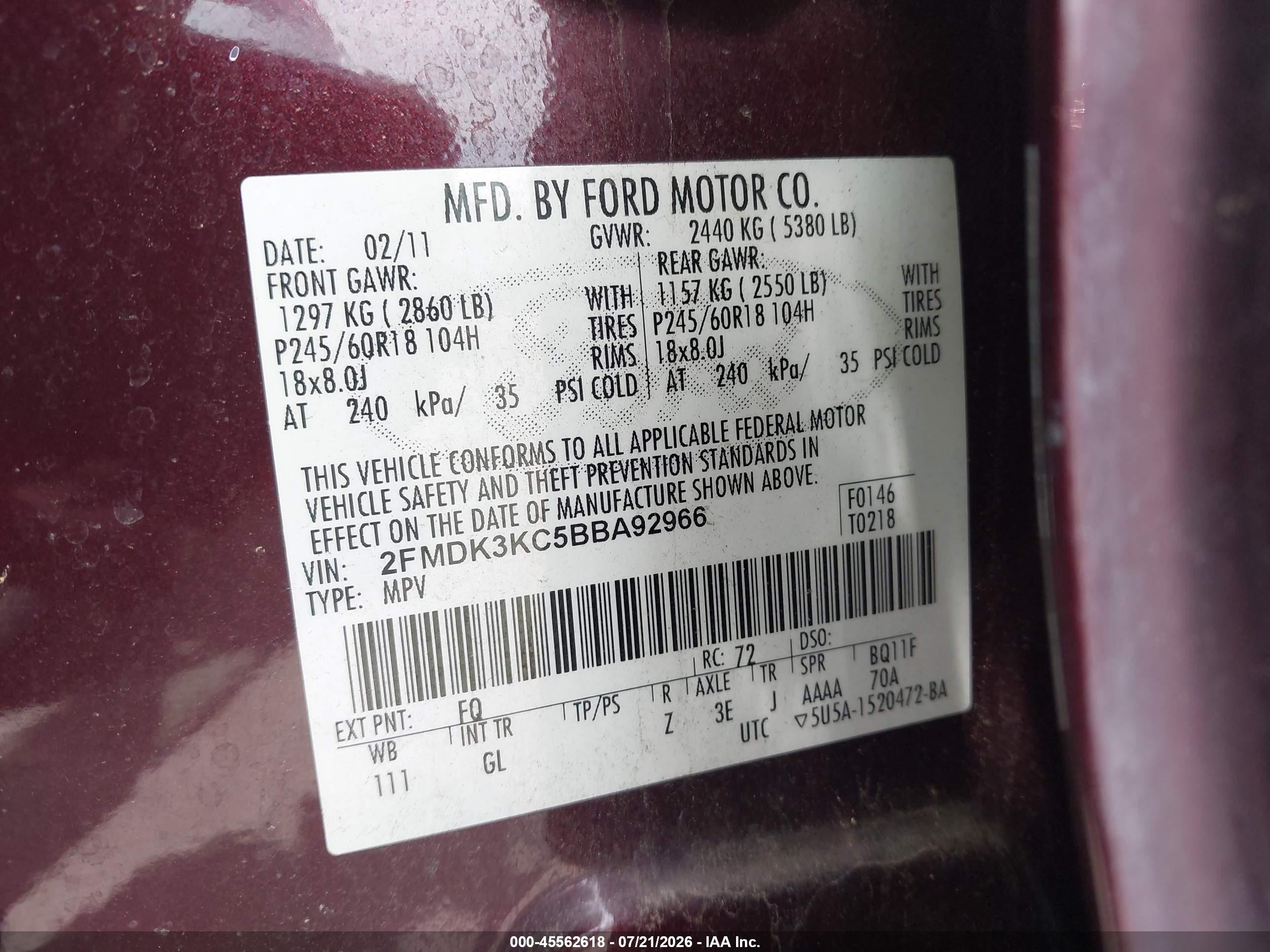 2011 Ford Edge Limited Burgundy vin: 2FMDK3KC5BBA92966