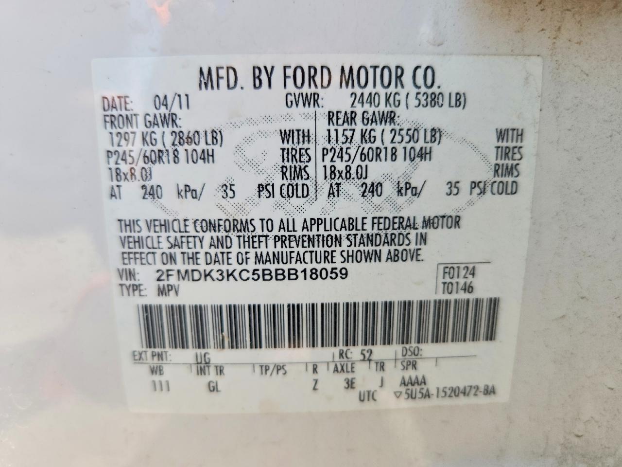 2011 Ford Edge Limited White vin: 2FMDK3KC5BBB18059