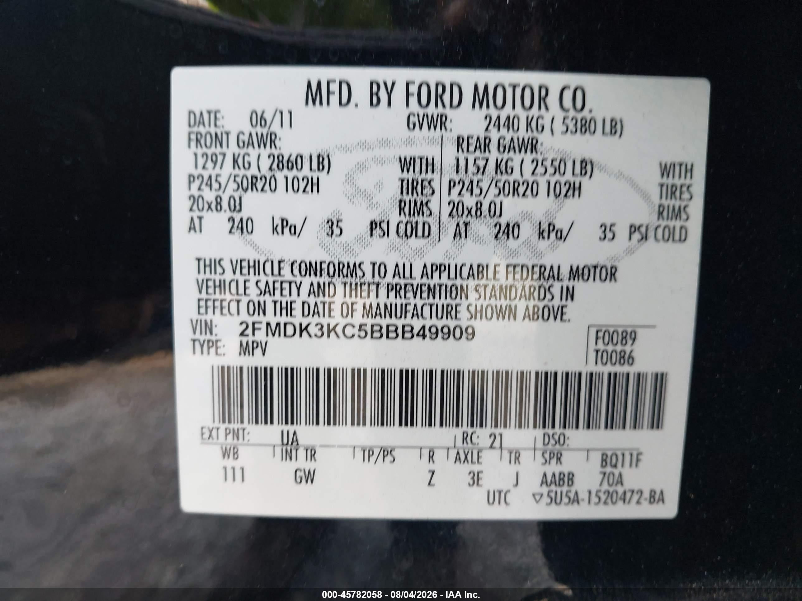 2011 Ford Edge Limited Black vin: 2FMDK3KC5BBB49909