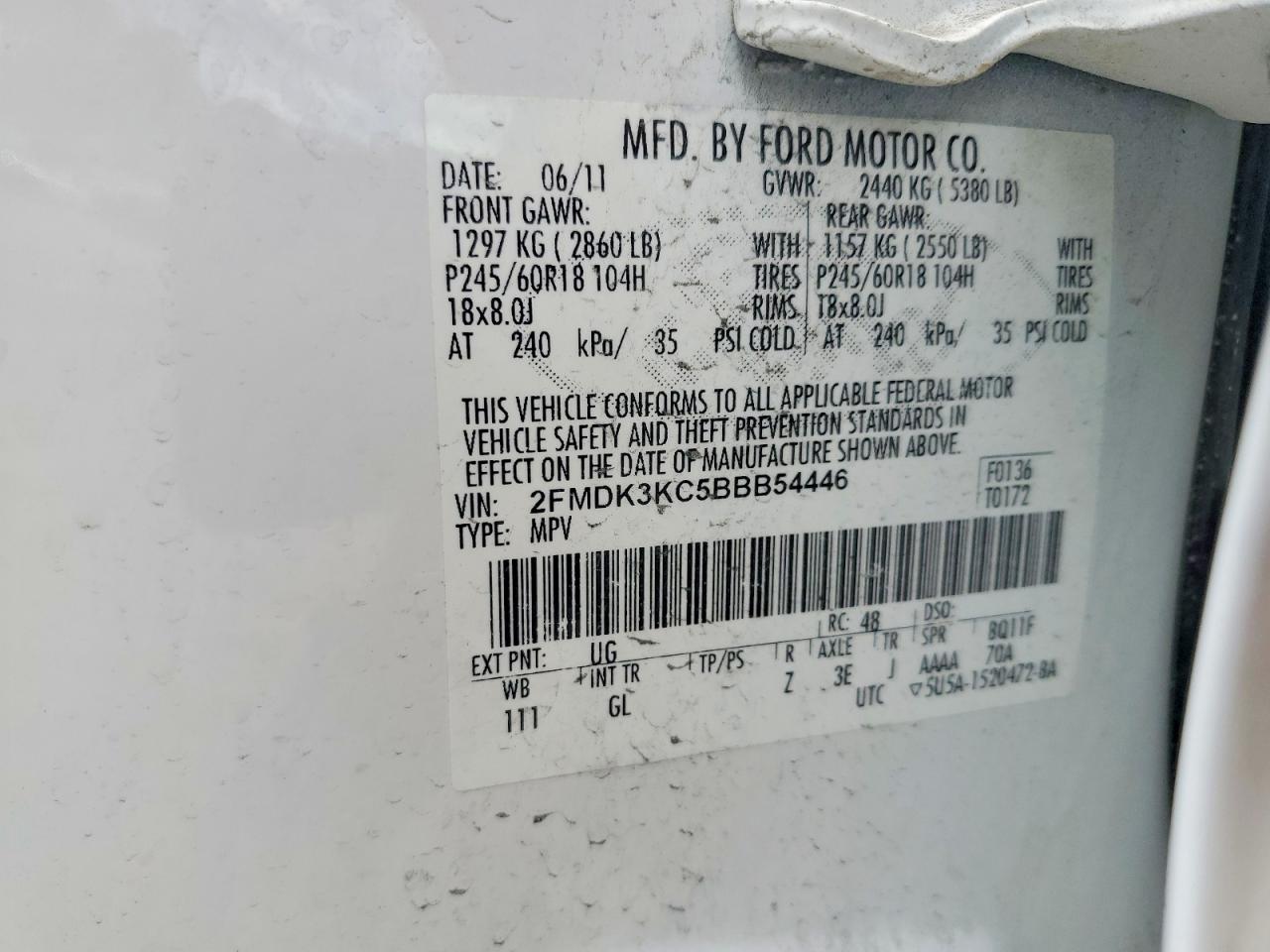 2011 Ford Edge Limited White vin: 2FMDK3KC5BBB54446