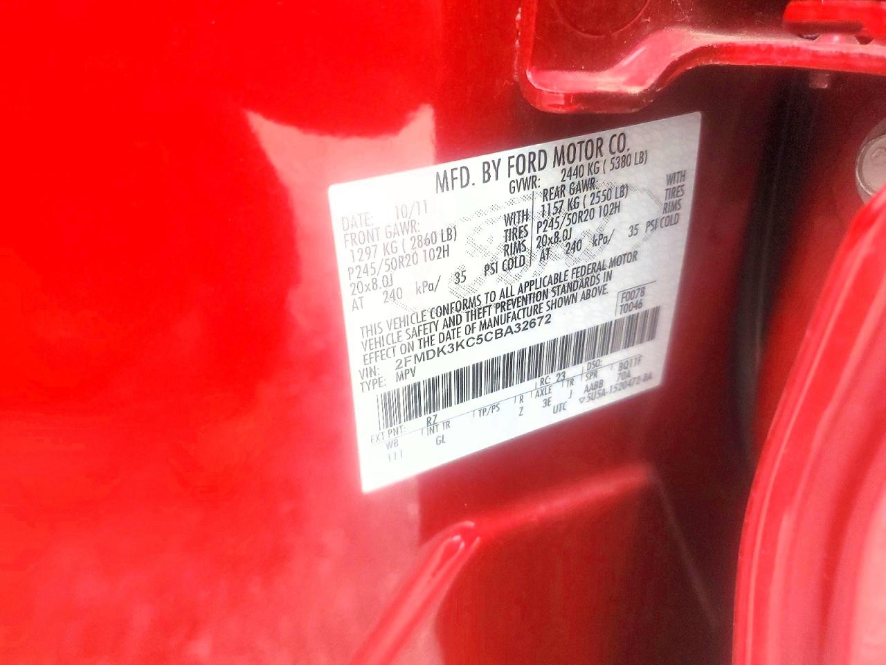 2012 Ford Edge Limited Red vin: 2FMDK3KC5CBA32672