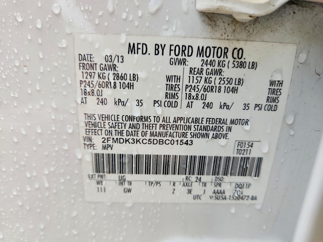 2013 Ford Edge Limited Белый vin: 2FMDK3KC5DBC01543