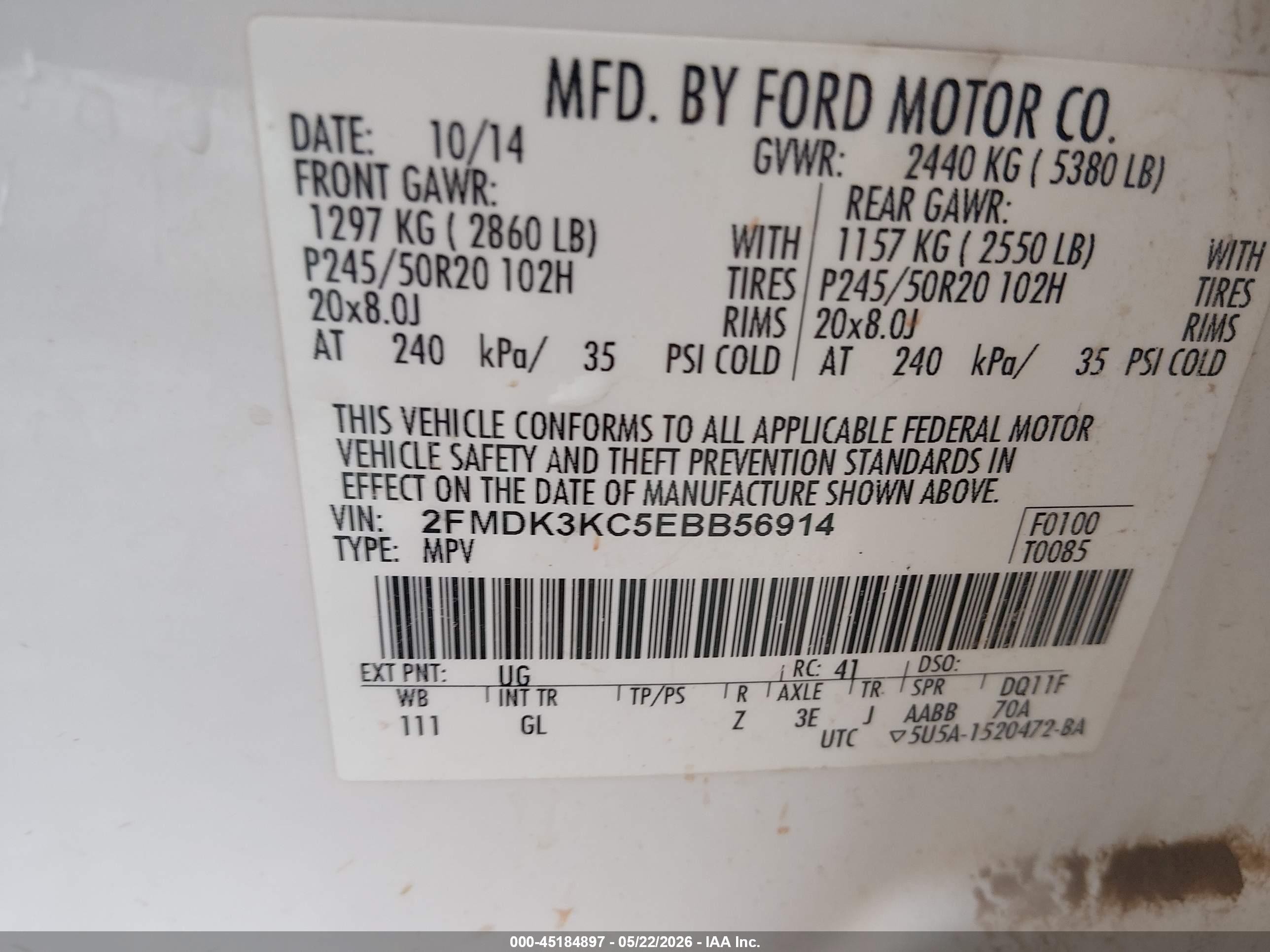 2014 Ford Edge Limited Белый vin: 2FMDK3KC5EBB56914