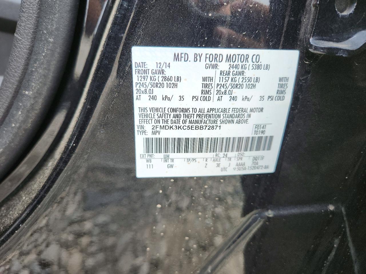 2014 Ford Edge Limited Charcoal vin: 2FMDK3KC5EBB72871