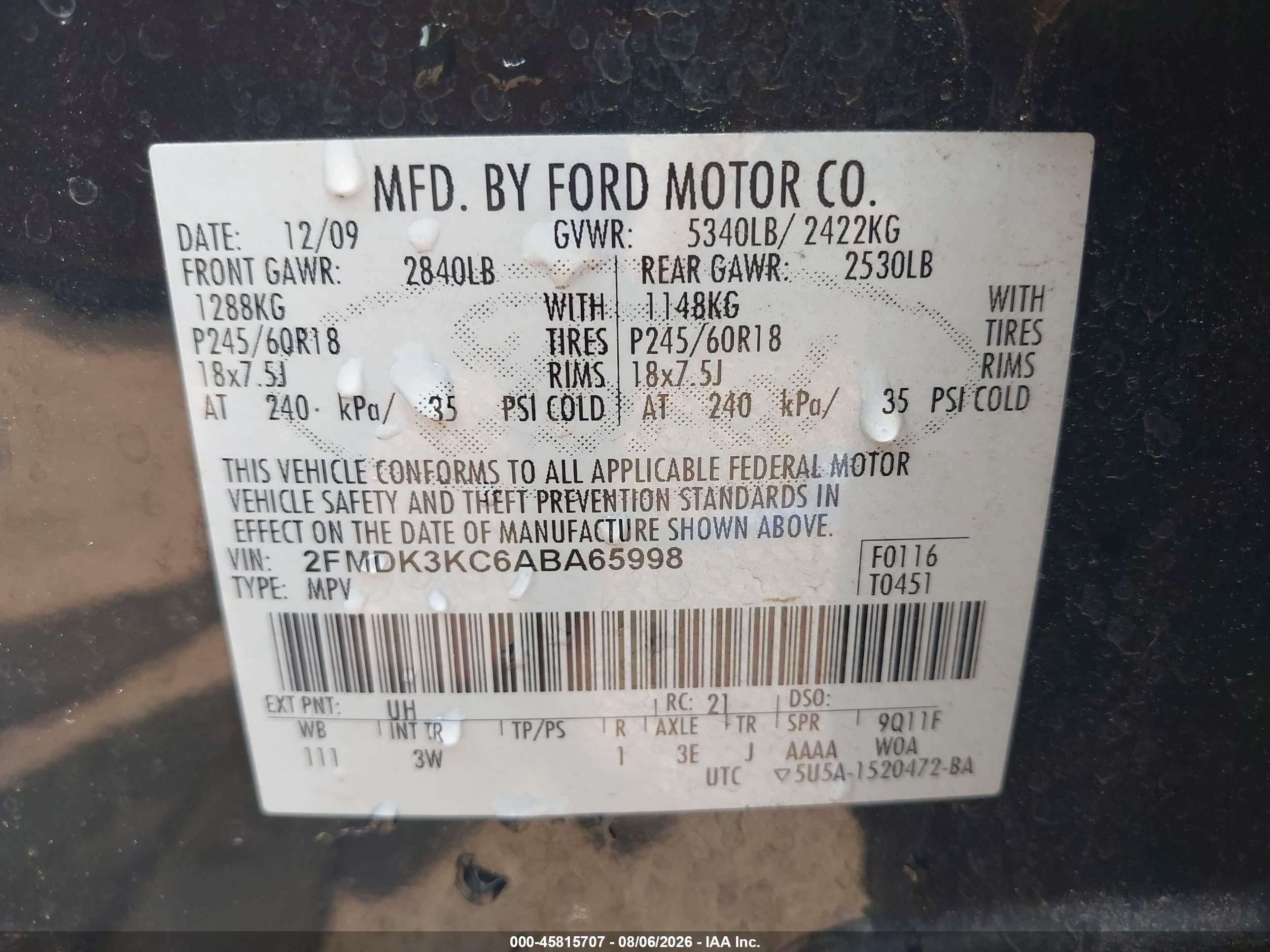 2010 Ford Edge Limited Black vin: 2FMDK3KC6ABA65998