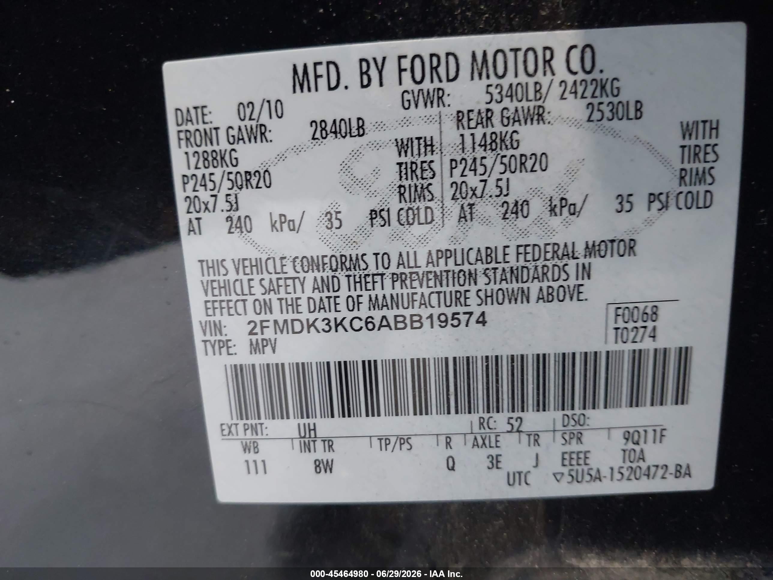 2010 Ford Edge Limited Black vin: 2FMDK3KC6ABB19574