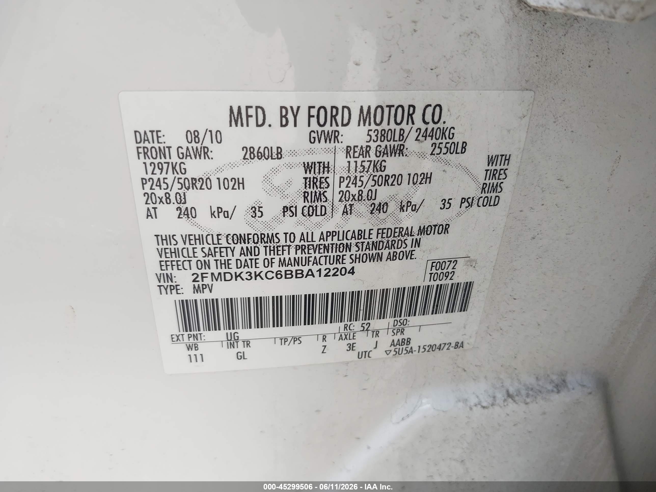 2011 Ford Edge Limited Белый vin: 2FMDK3KC6BBA12204