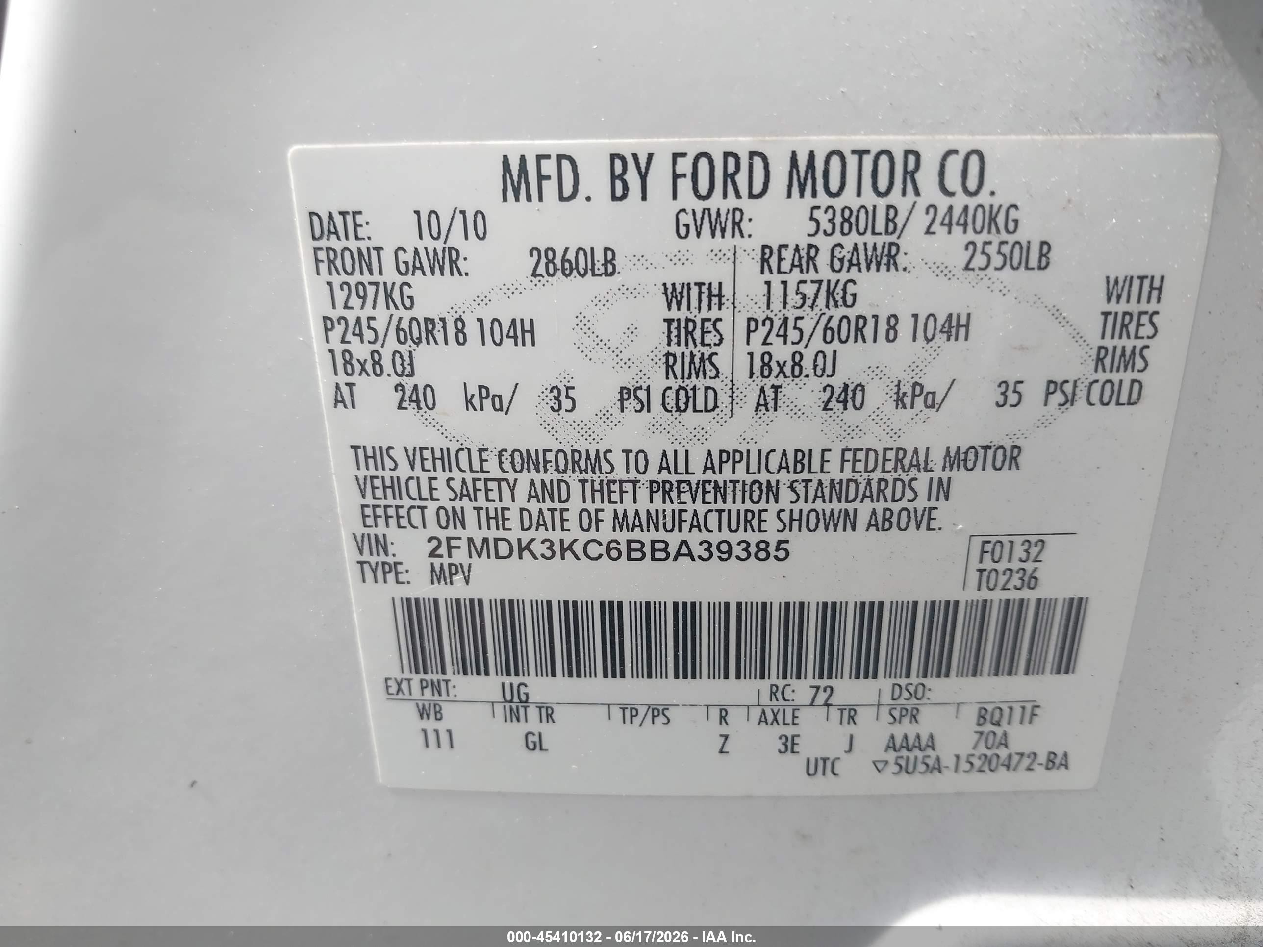 2011 Ford Edge Limited White vin: 2FMDK3KC6BBA39385