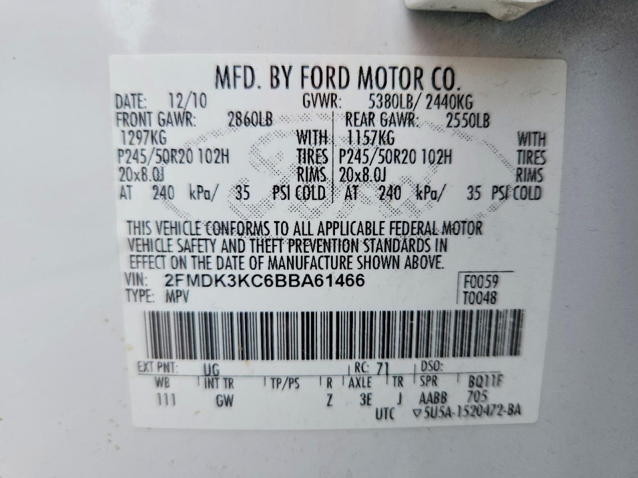 2011 Ford Edge Limited White vin: 2FMDK3KC6BBA61466