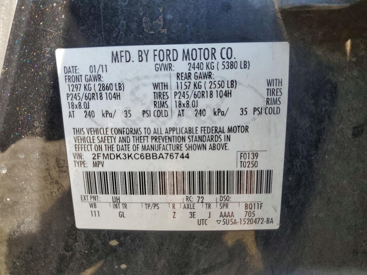 2011 Ford Edge Limited Black vin: 2FMDK3KC6BBA76744