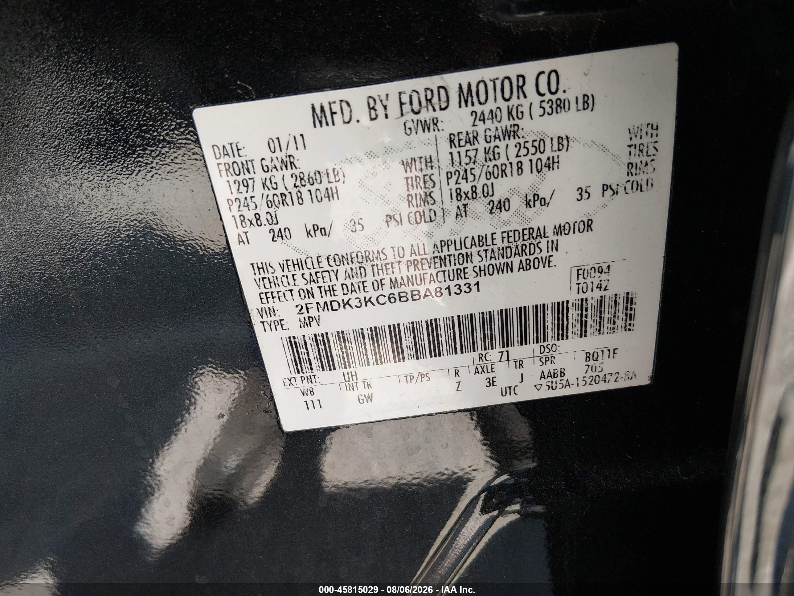 2011 Ford Edge Limited Black vin: 2FMDK3KC6BBA81331