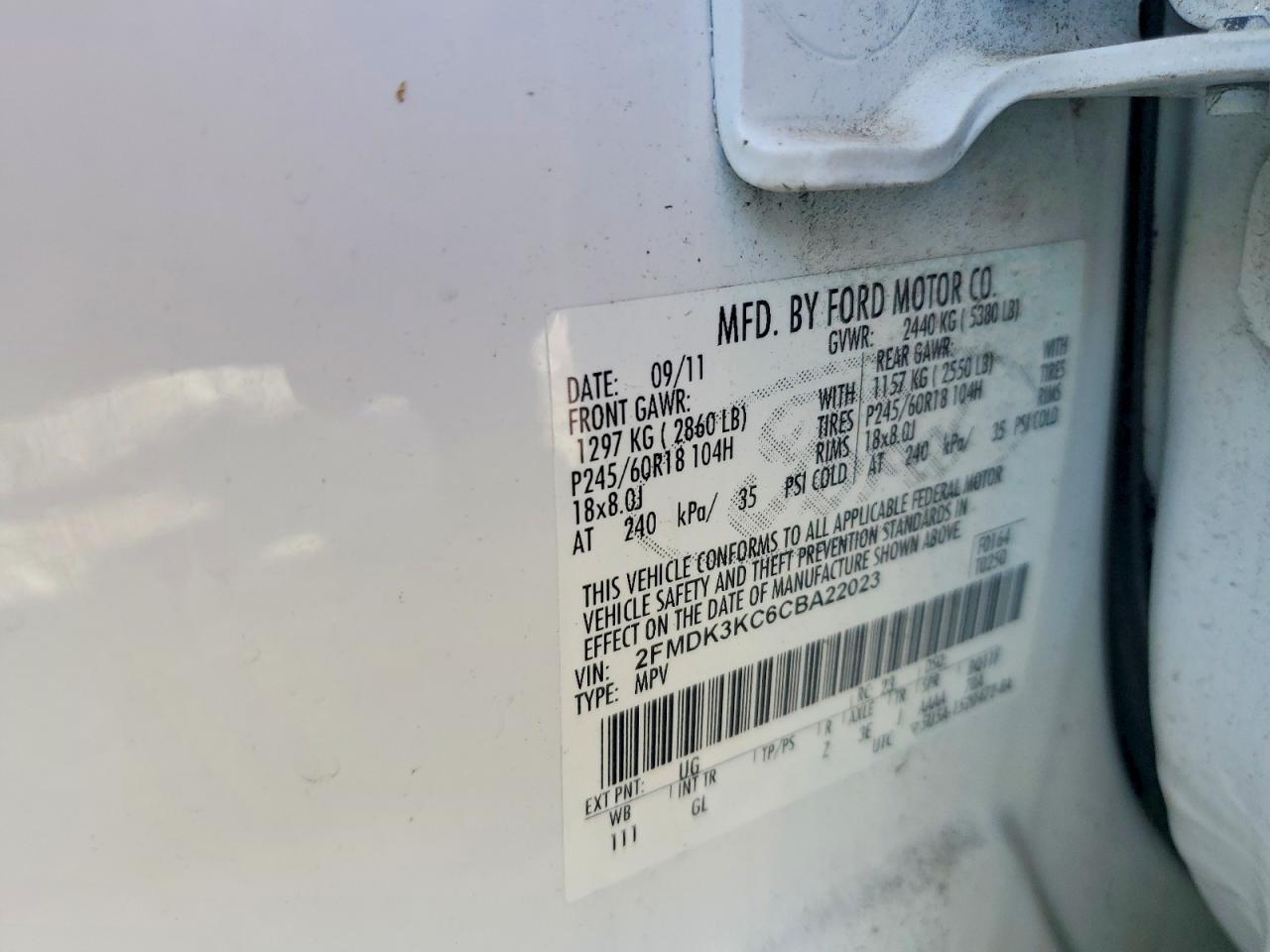 2012 Ford Edge Limited White vin: 2FMDK3KC6CBA22023