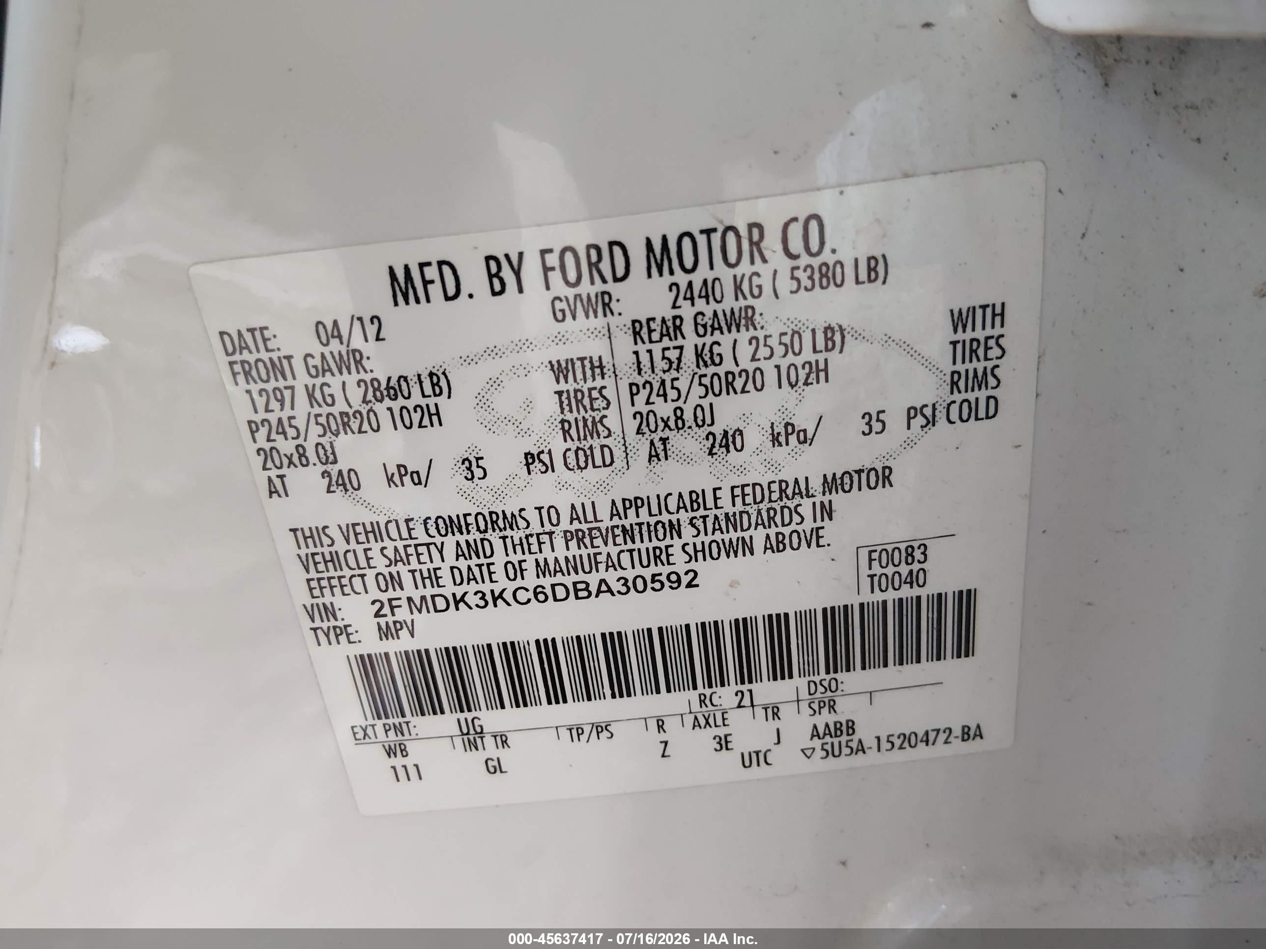 2013 Ford Edge Limited White vin: 2FMDK3KC6DBA30592