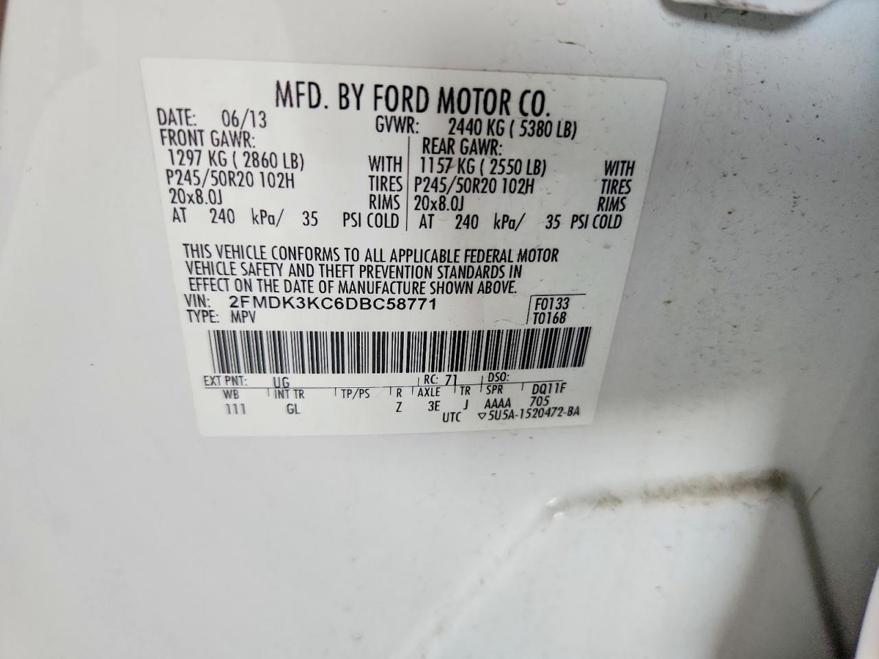 2013 Ford Edge Limited White vin: 2FMDK3KC6DBC58771