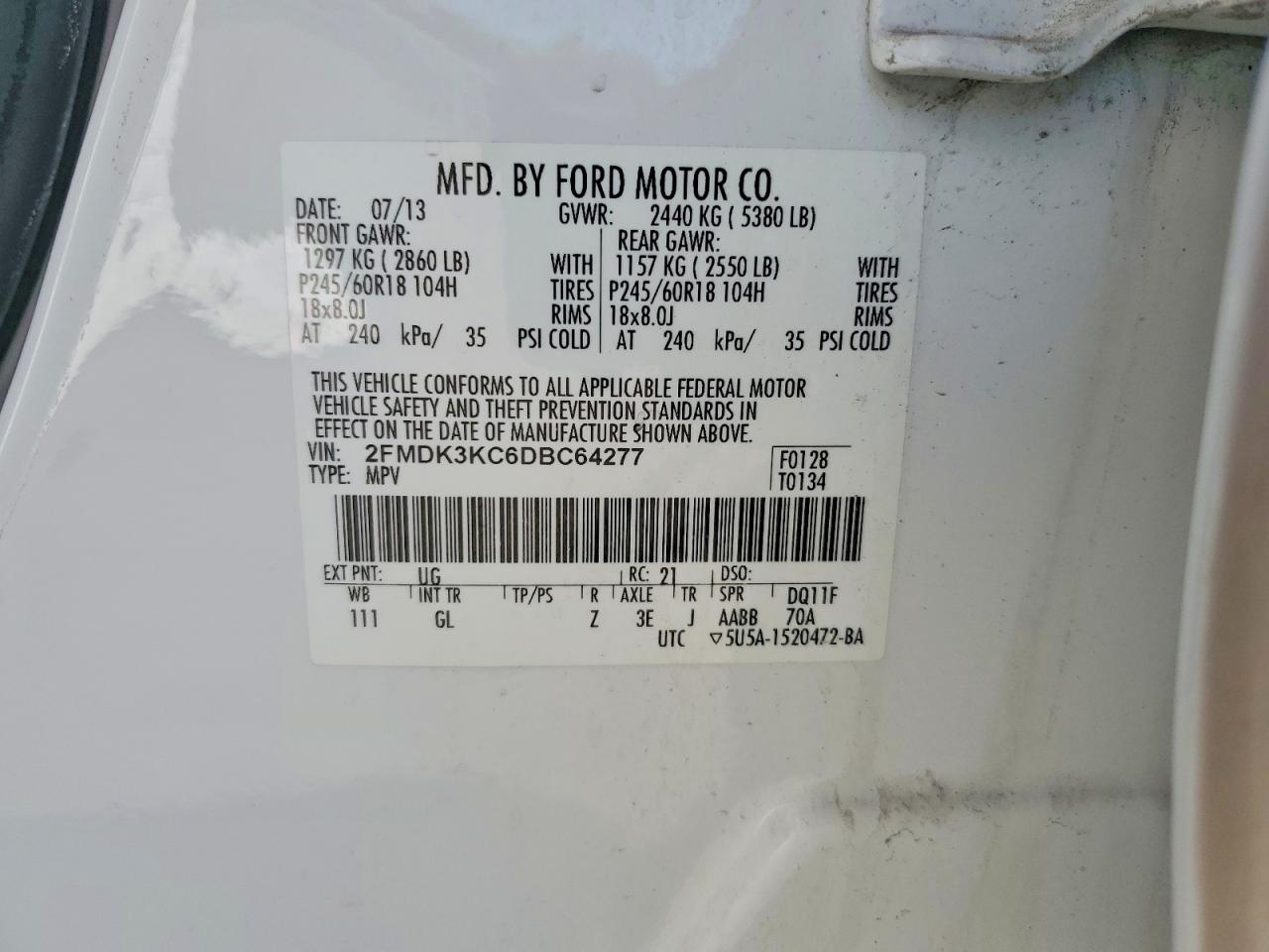 2013 Ford Edge Limited White vin: 2FMDK3KC6DBC64277