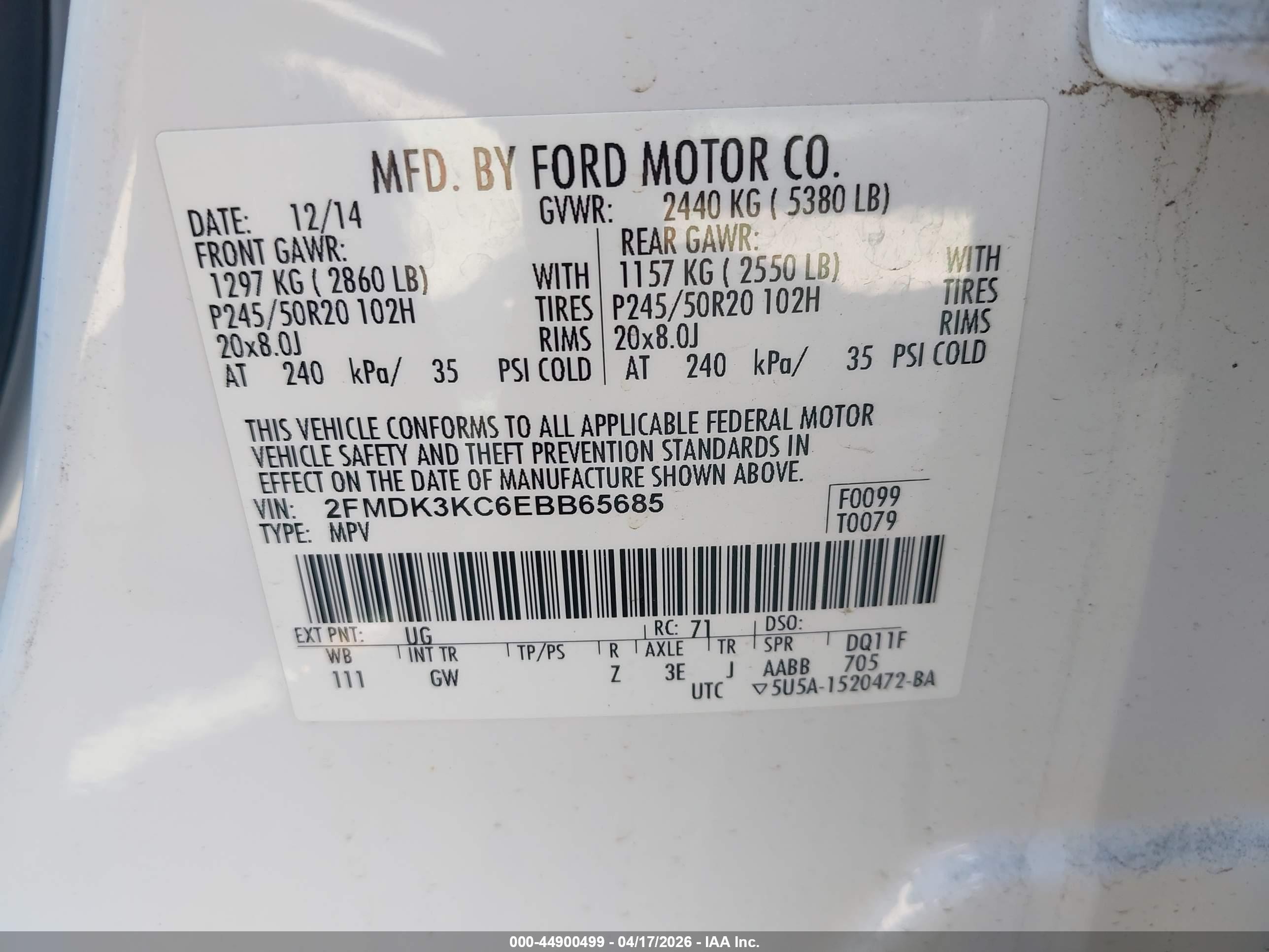 2014 Ford Edge Limited Белый vin: 2FMDK3KC6EBB65685