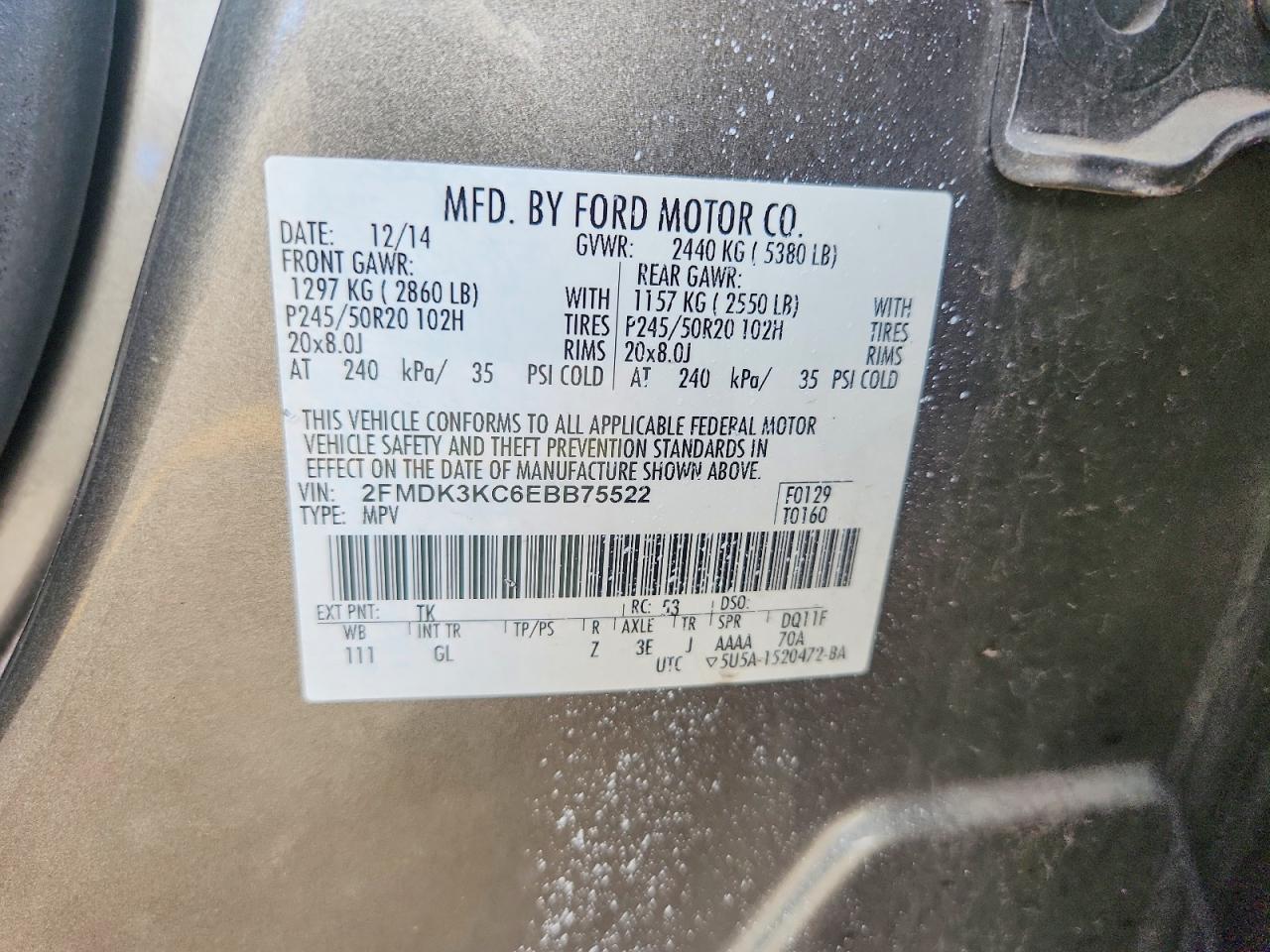 2014 Ford Edge Limited Gray vin: 2FMDK3KC6EBB75522