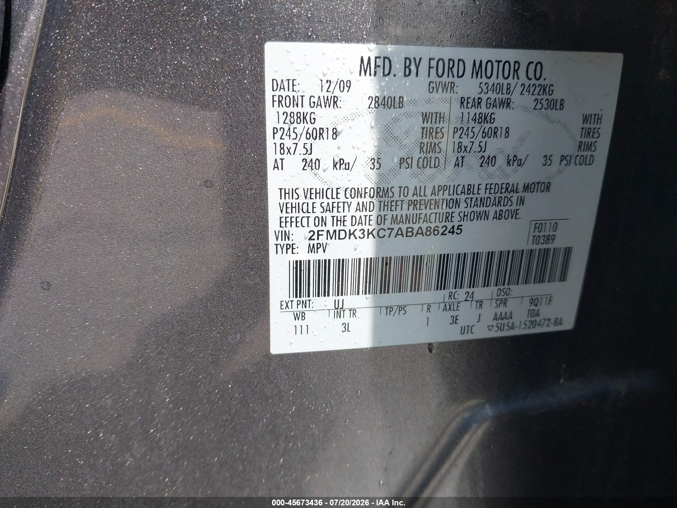 2010 Ford Edge Limited Gray vin: 2FMDK3KC7ABA86245