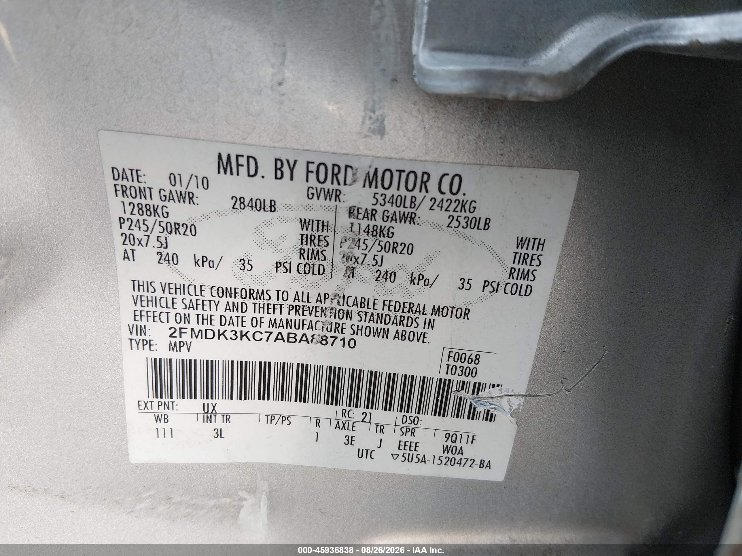 2010 Ford Edge Limited Silver vin: 2FMDK3KC7ABA88710
