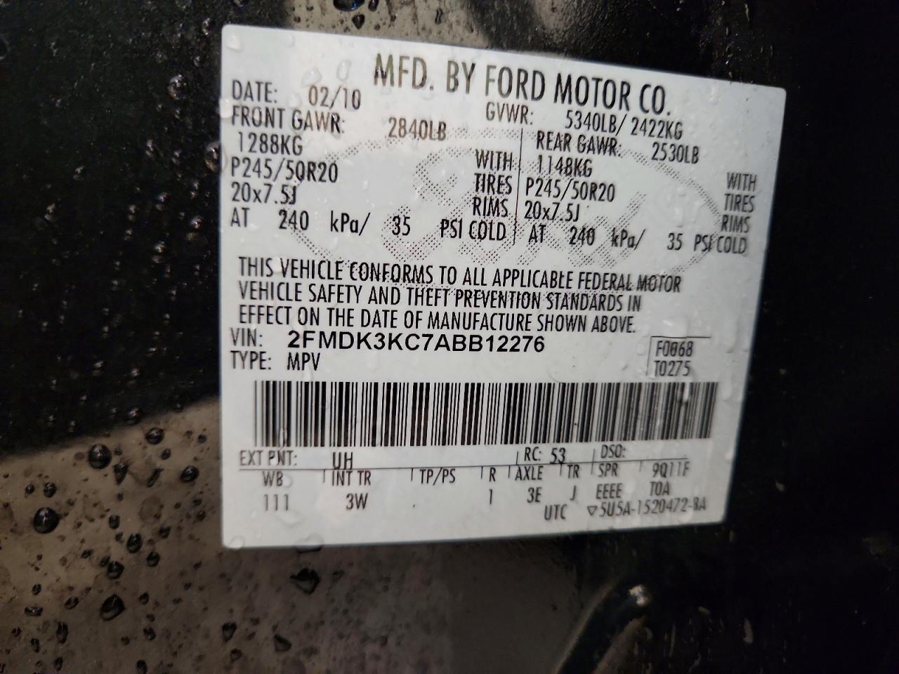 2010 Ford Edge Limited Black vin: 2FMDK3KC7ABB12276