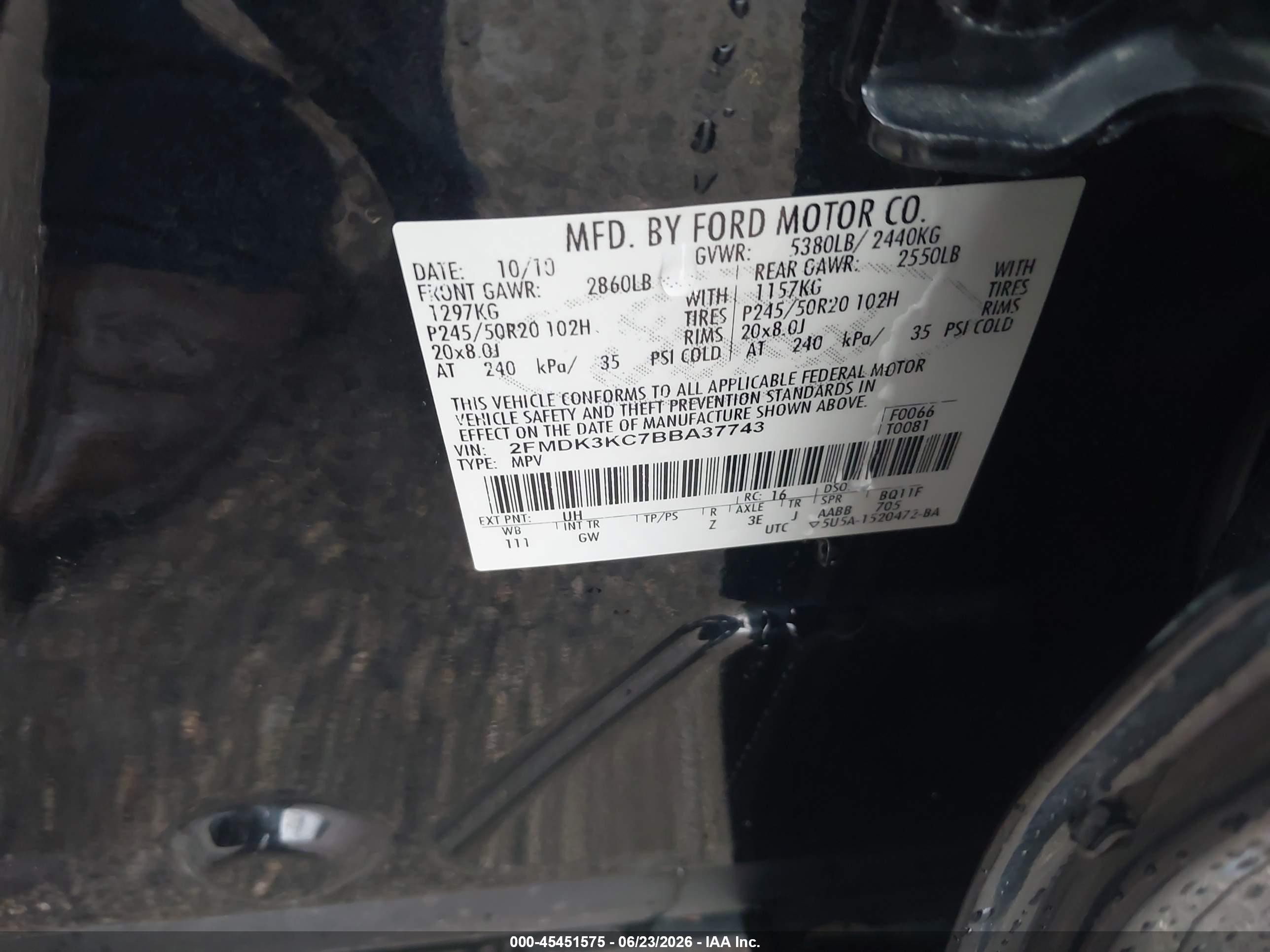 2011 Ford Edge Limited Black vin: 2FMDK3KC7BBA37743