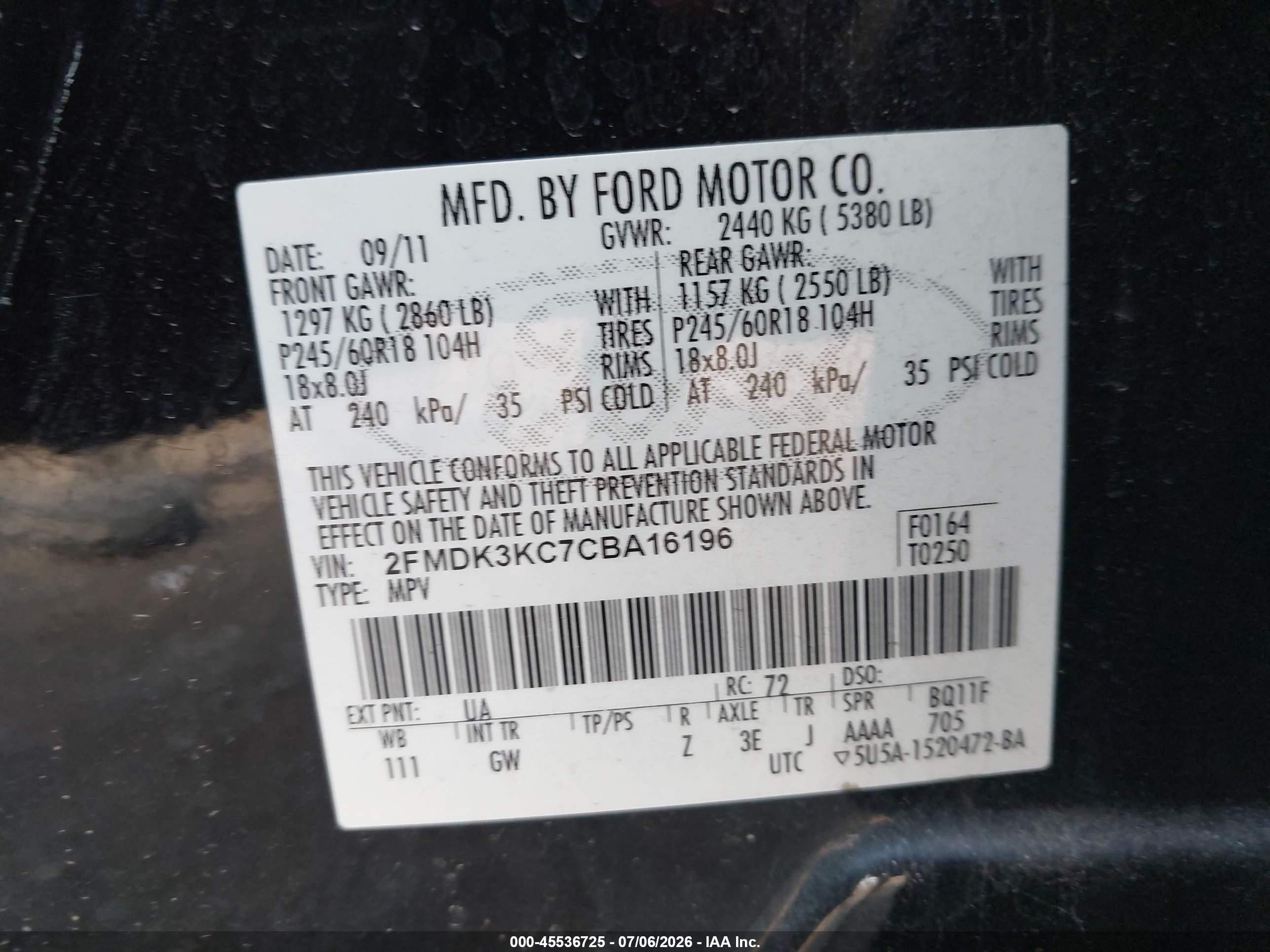 2012 Ford Edge Limited Black vin: 2FMDK3KC7CBA16196