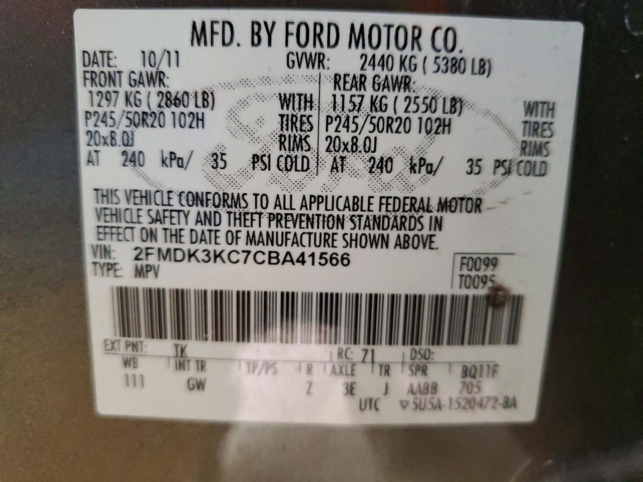 2012 Ford Edge Limited Gray vin: 2FMDK3KC7CBA41566