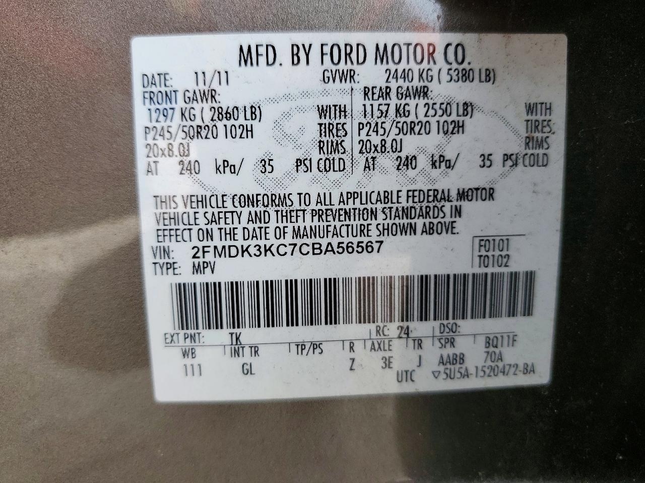 2012 Ford Edge Limited Gray vin: 2FMDK3KC7CBA56567