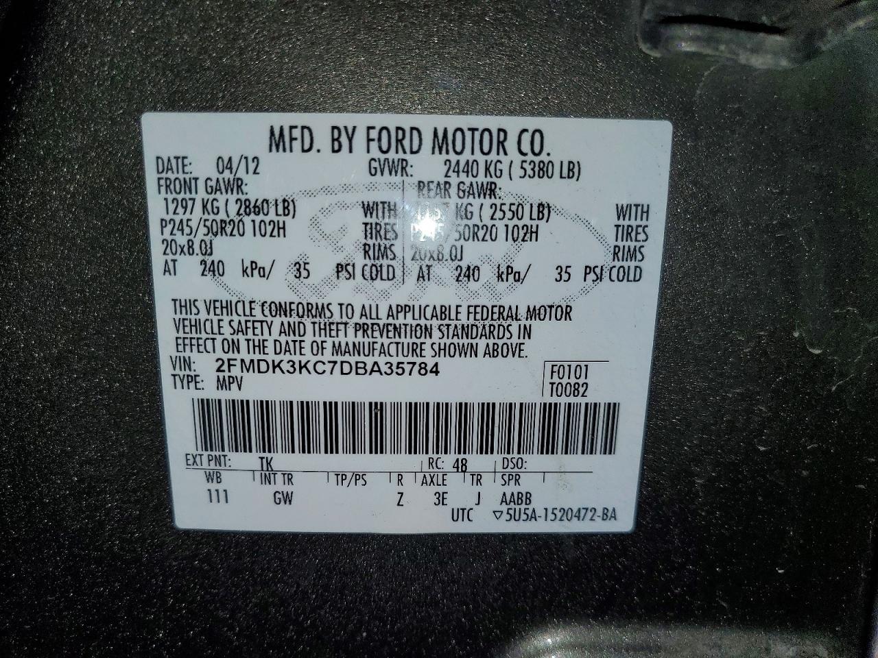 2013 Ford Edge Limited Серый vin: 2FMDK3KC7DBA35784