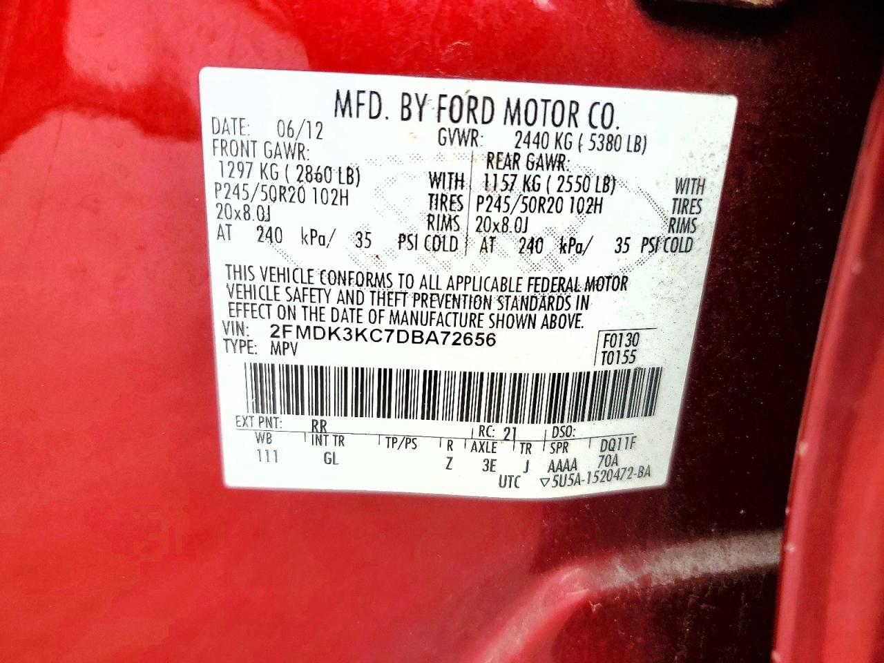 2013 Ford Edge Limited Red vin: 2FMDK3KC7DBA72656