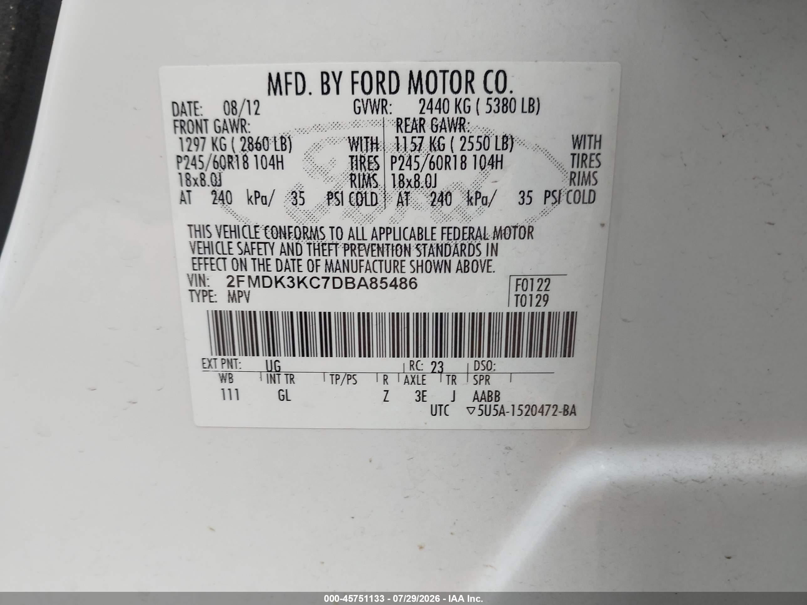 2013 Ford Edge Limited White vin: 2FMDK3KC7DBA85486