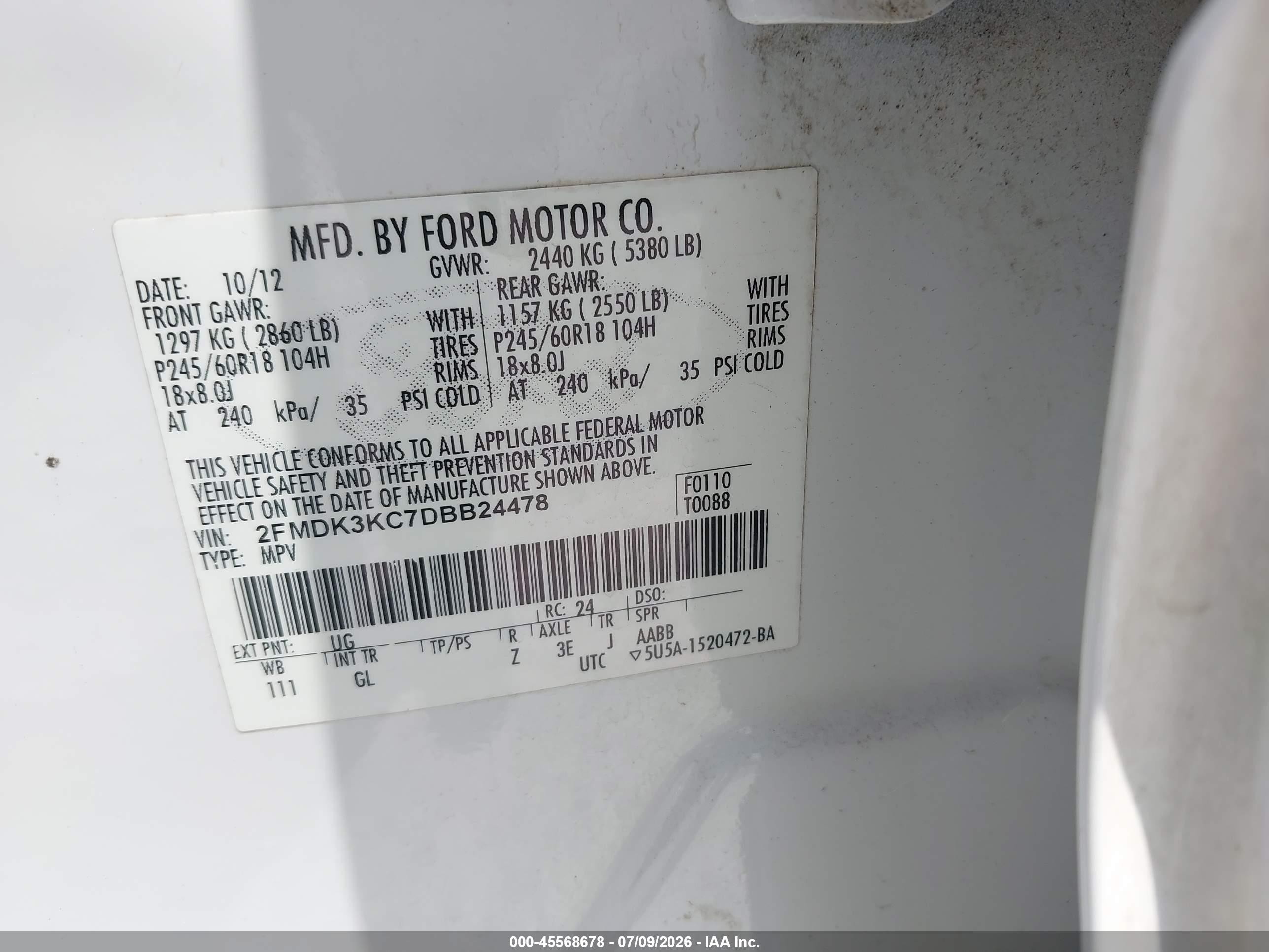 2013 Ford Edge Limited White vin: 2FMDK3KC7DBB24478