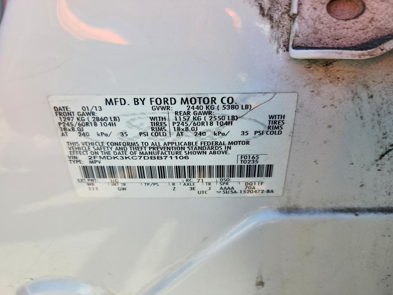 2013 Ford Edge Limited White vin: 2FMDK3KC7DBB71106