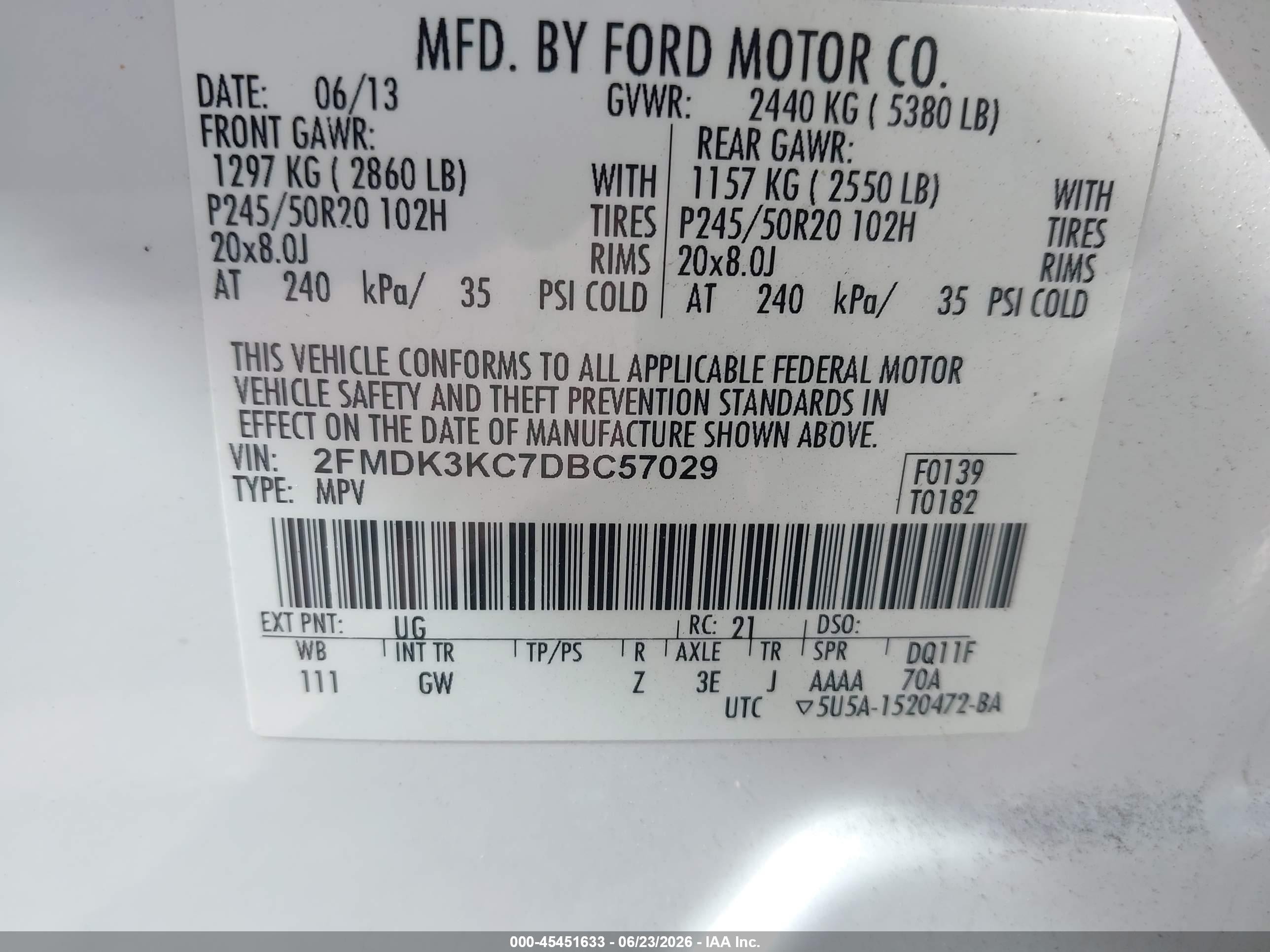 2013 Ford Edge Limited Белый vin: 2FMDK3KC7DBC57029