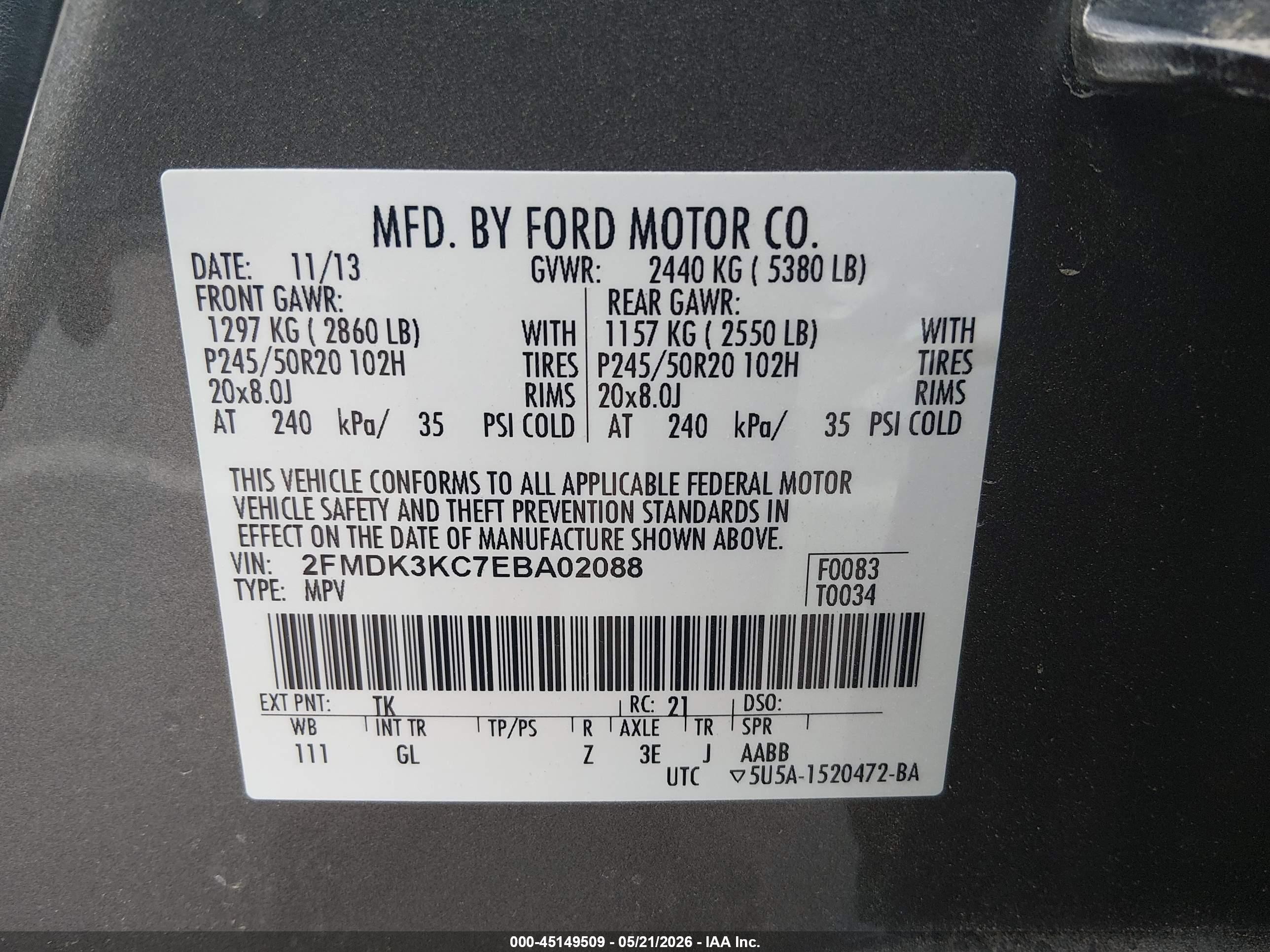 2014 Ford Edge Limited Pewter vin: 2FMDK3KC7EBA02088