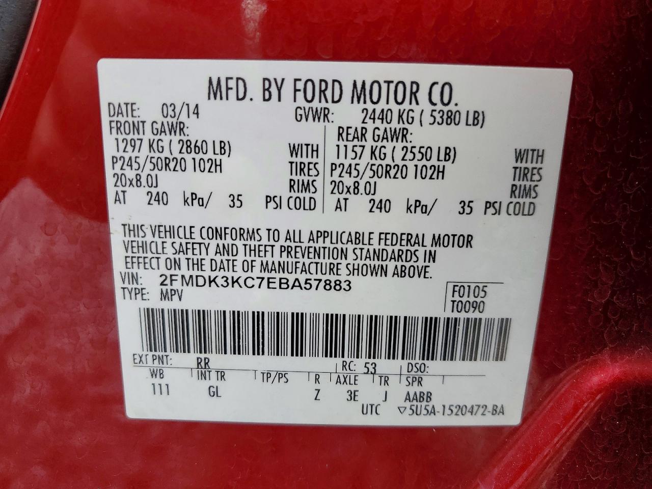 2014 Ford Edge Limited Red vin: 2FMDK3KC7EBA57883