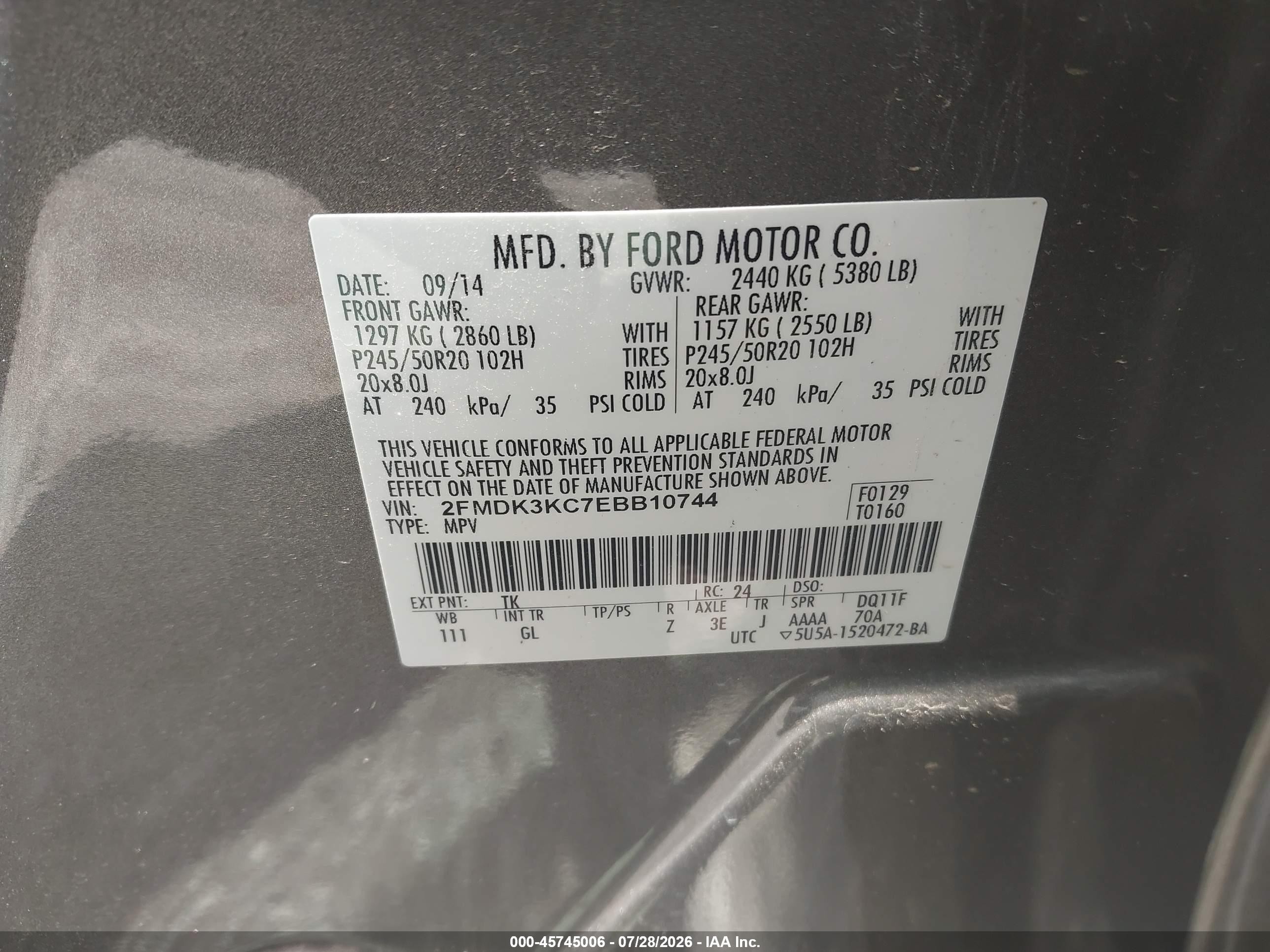 2014 Ford Edge Limited Gray vin: 2FMDK3KC7EBB10744