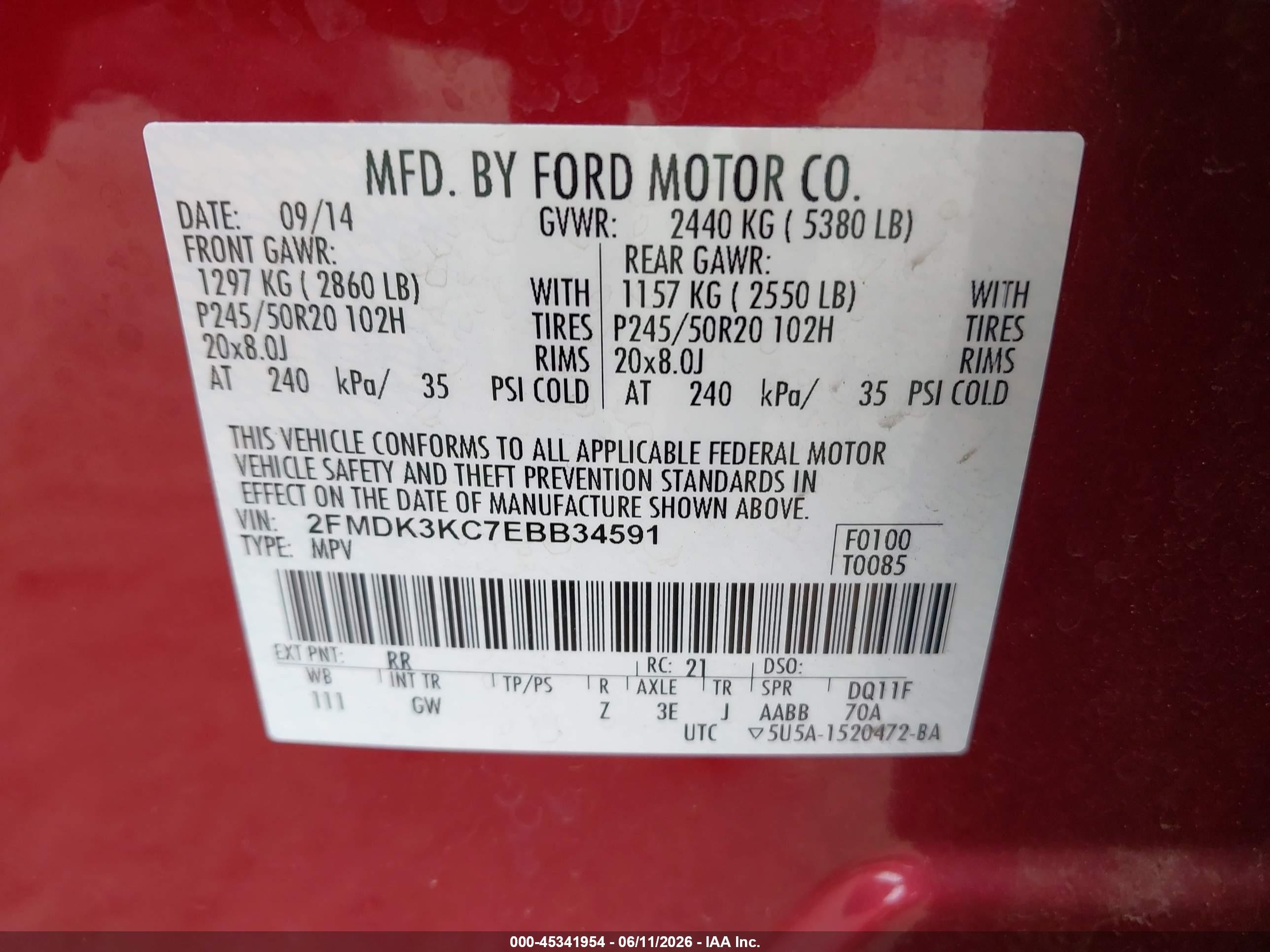2014 Ford Edge Limited Red vin: 2FMDK3KC7EBB34591